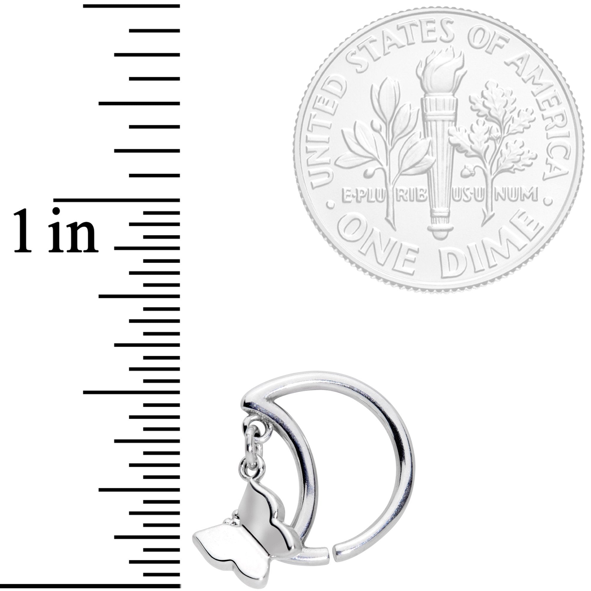 16G 3/8 Crescent Moon Butterfly Dangle Closure Ring