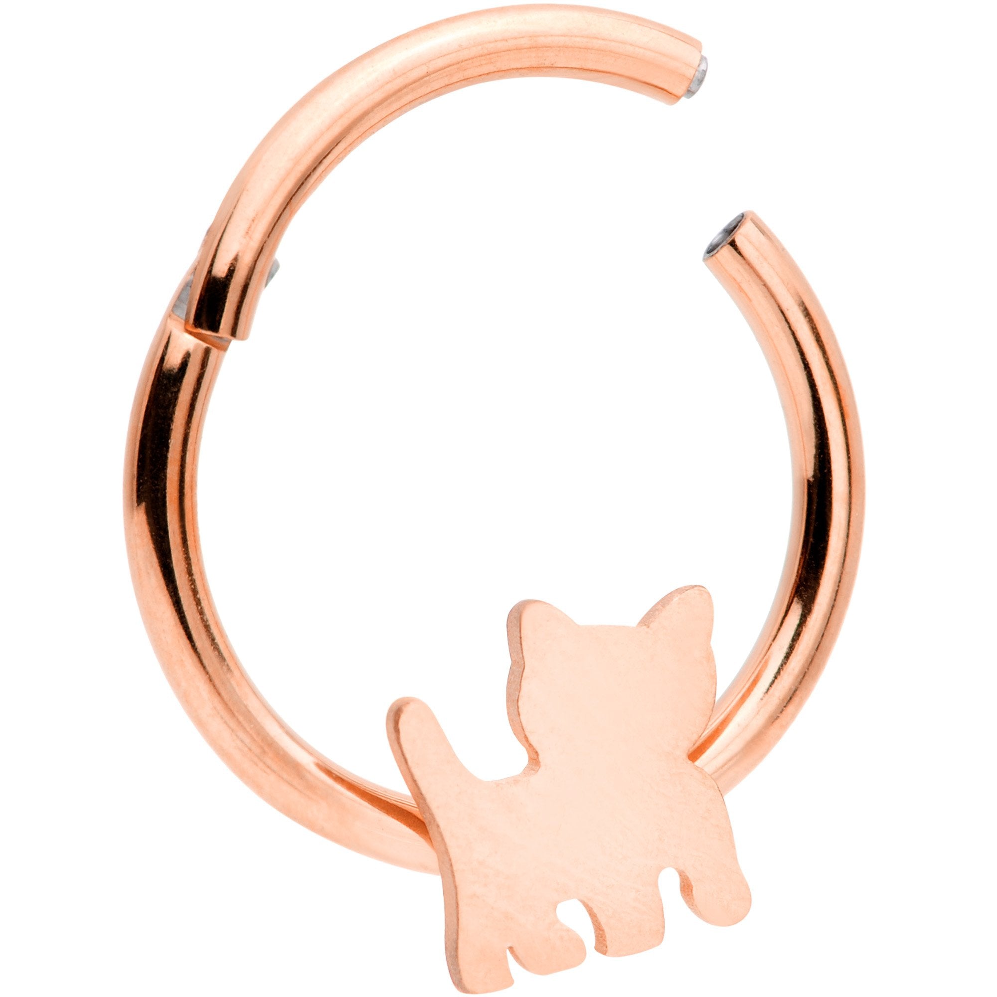 16G 3/8 Rose Gold Tone Kitty Cat Hinged Segment Ring