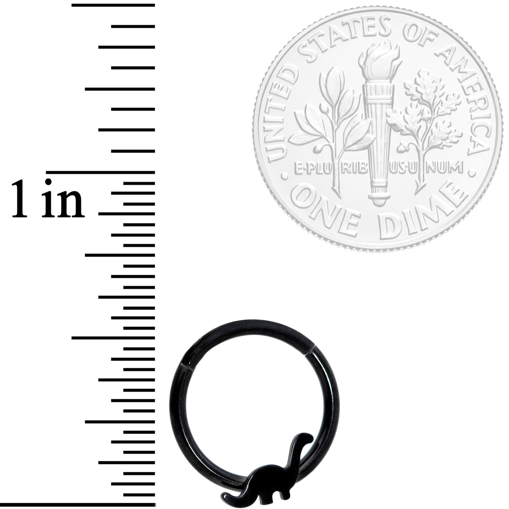 16G 3/8 Black Brontosaurus Dinosaur Hinged Segment Ring