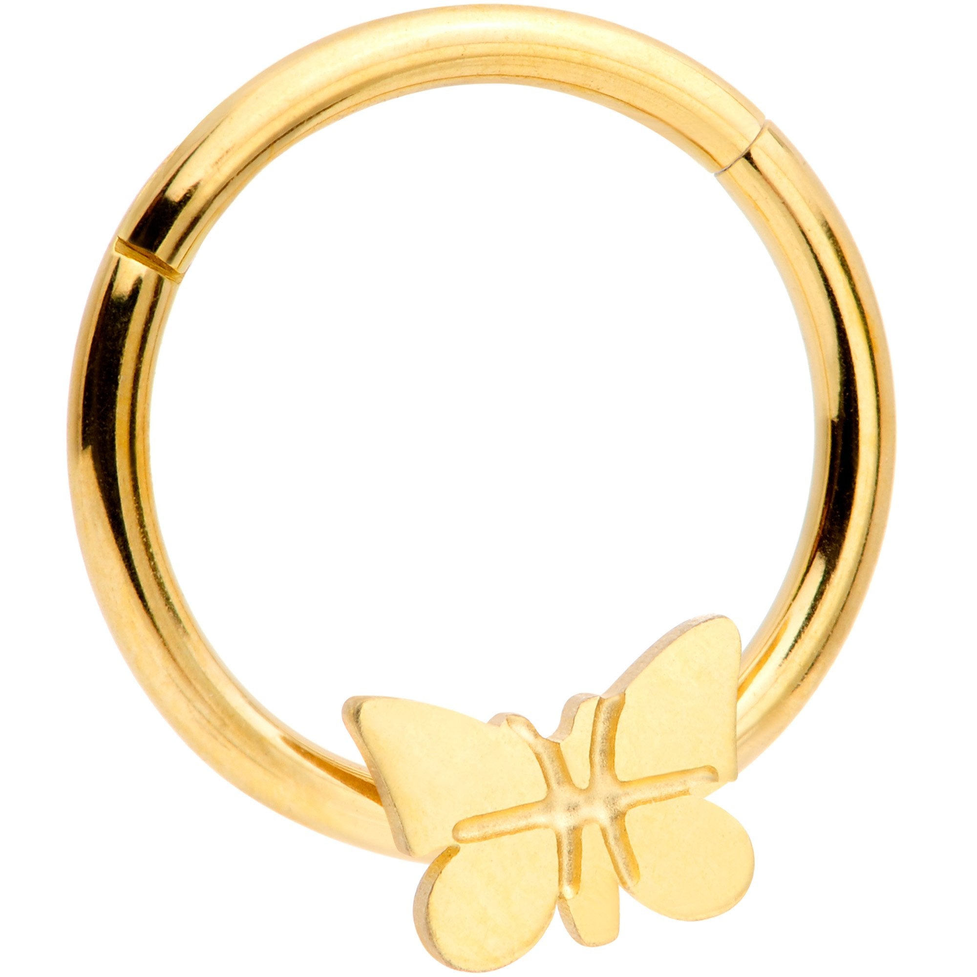 16G 3/8 Gold Tone Spring Butterfly Hinged Segment Ring
