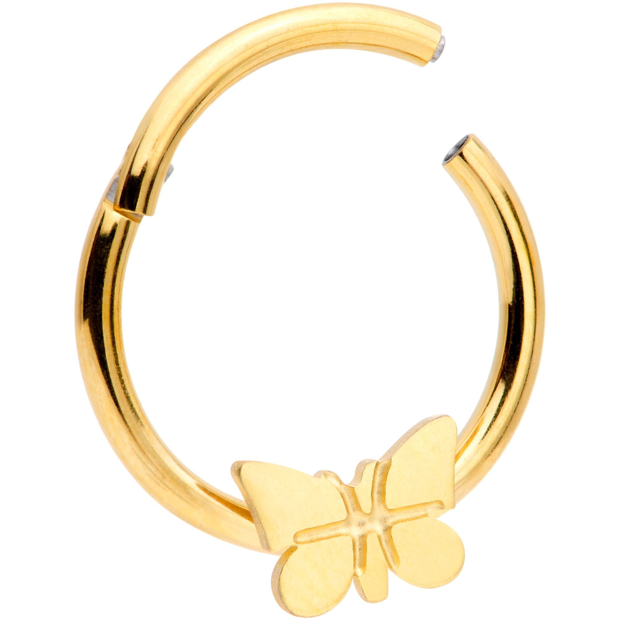 16G 3/8 Gold Tone Spring Butterfly Hinged Segment Ring