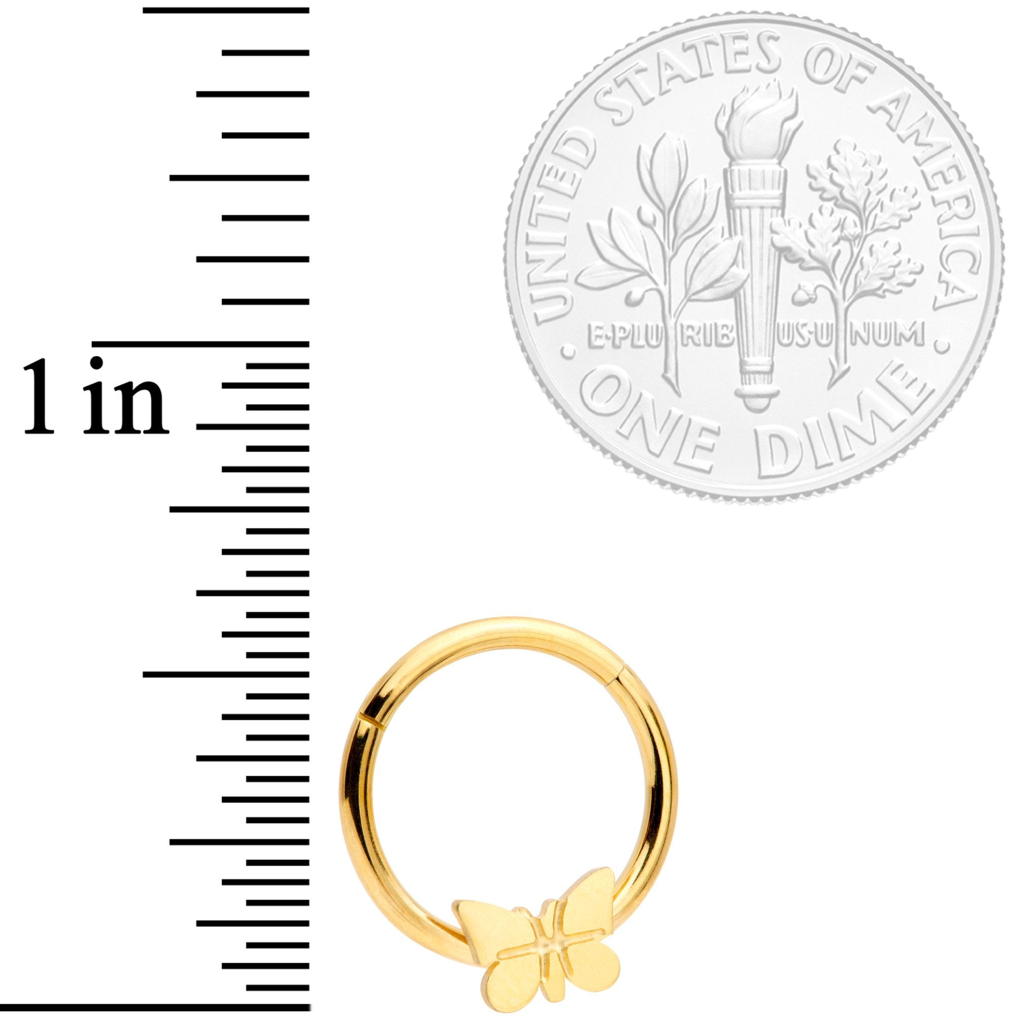 16G 3/8 Gold Tone Spring Butterfly Hinged Segment Ring