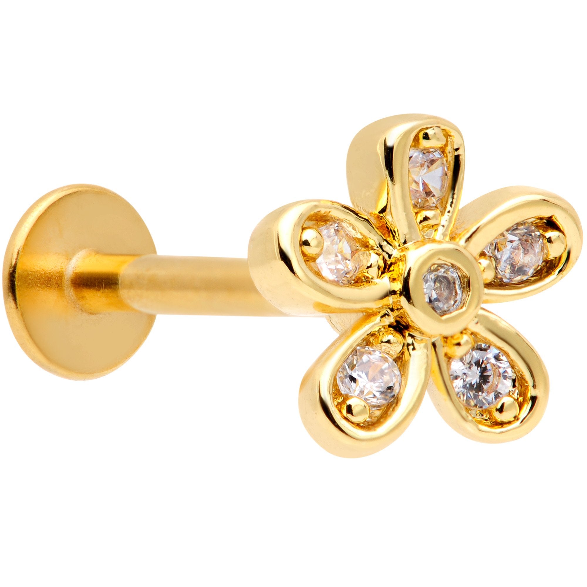 16G 5/16 Clear CZ Gem Gold Tone Loopy Daisy Flower Labret Monroe Tragus