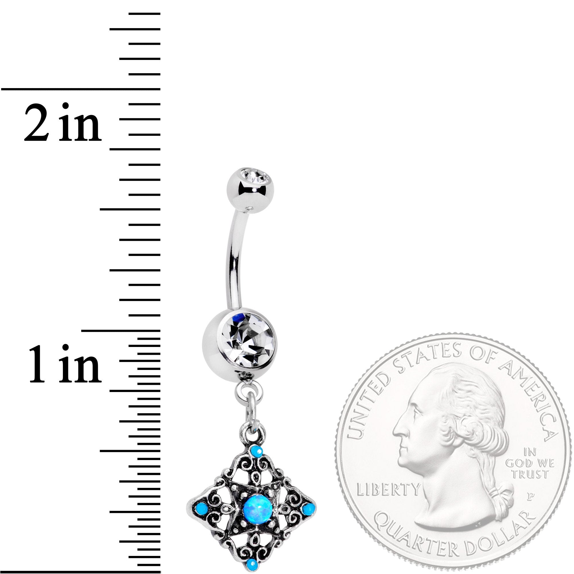 Blue Synthetic Opal Scrolling Rhombus Dangle Belly Ring