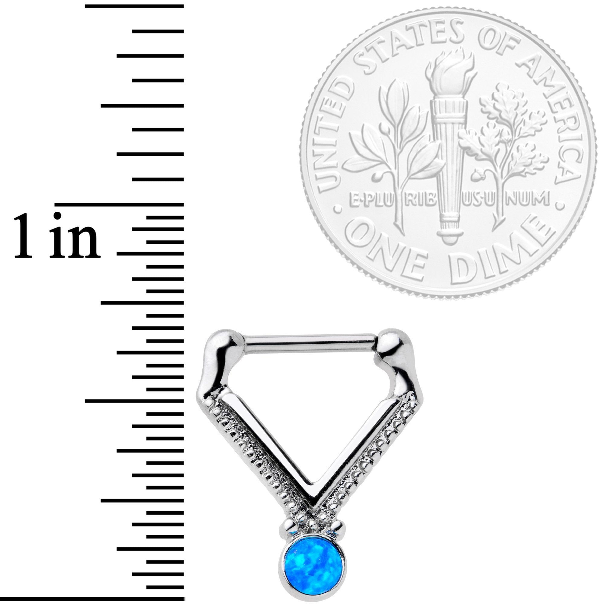 16G 5/16 Blue Faux Opal V Shape Septum Clicker