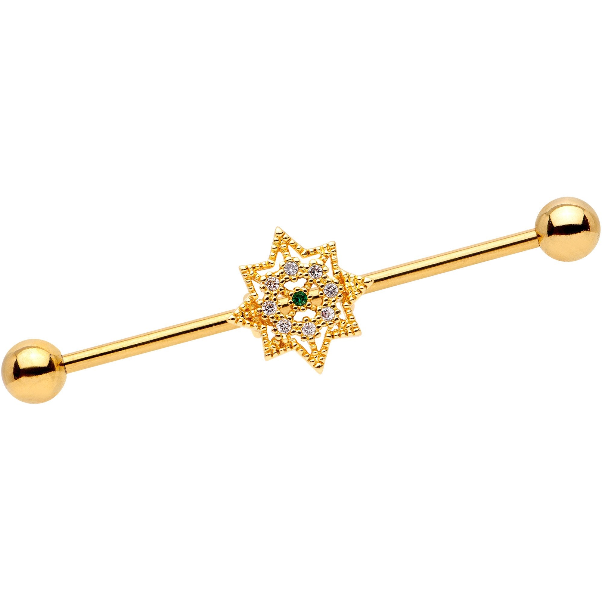 14G Clear CZ Gold Tone Elegant Industrial Barbell 38mm