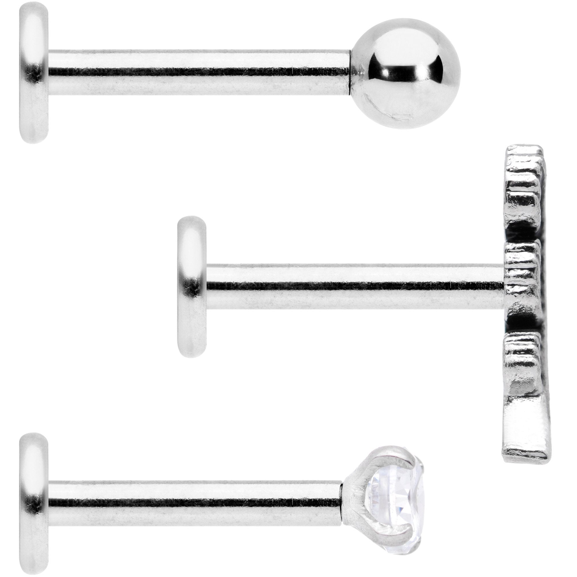 16G 5/16 Clear Gem Feather Internally Threaded Labret Set of 3