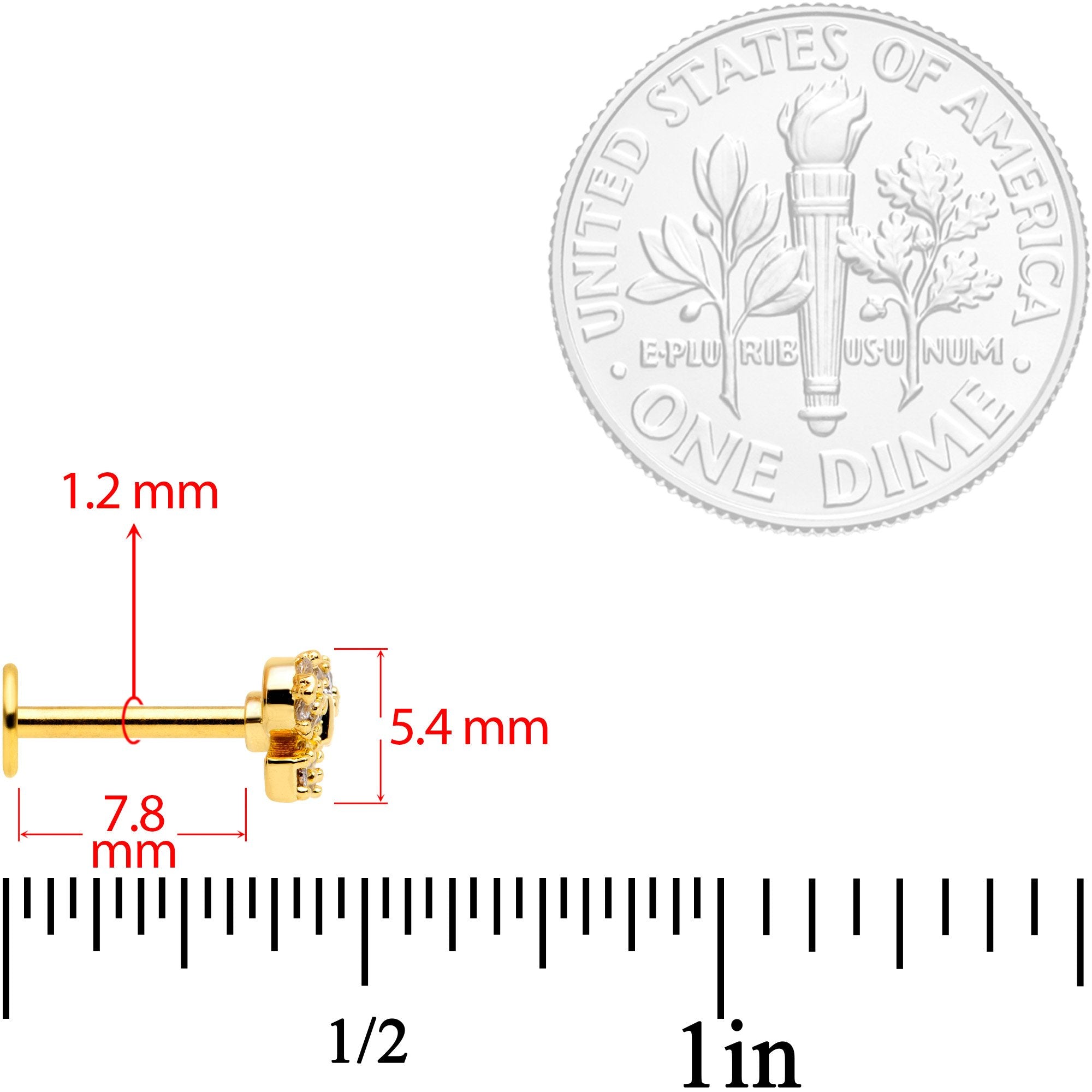 16G 5/16 Clear CZ Gem Gold Tone Holiday Bow Labret Monroe Tragus
