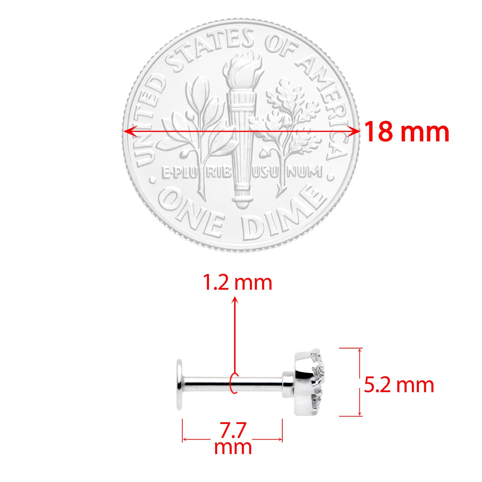 16G 5/16 Clear CZ Gem Angels Wing Labret Monroe Tragus