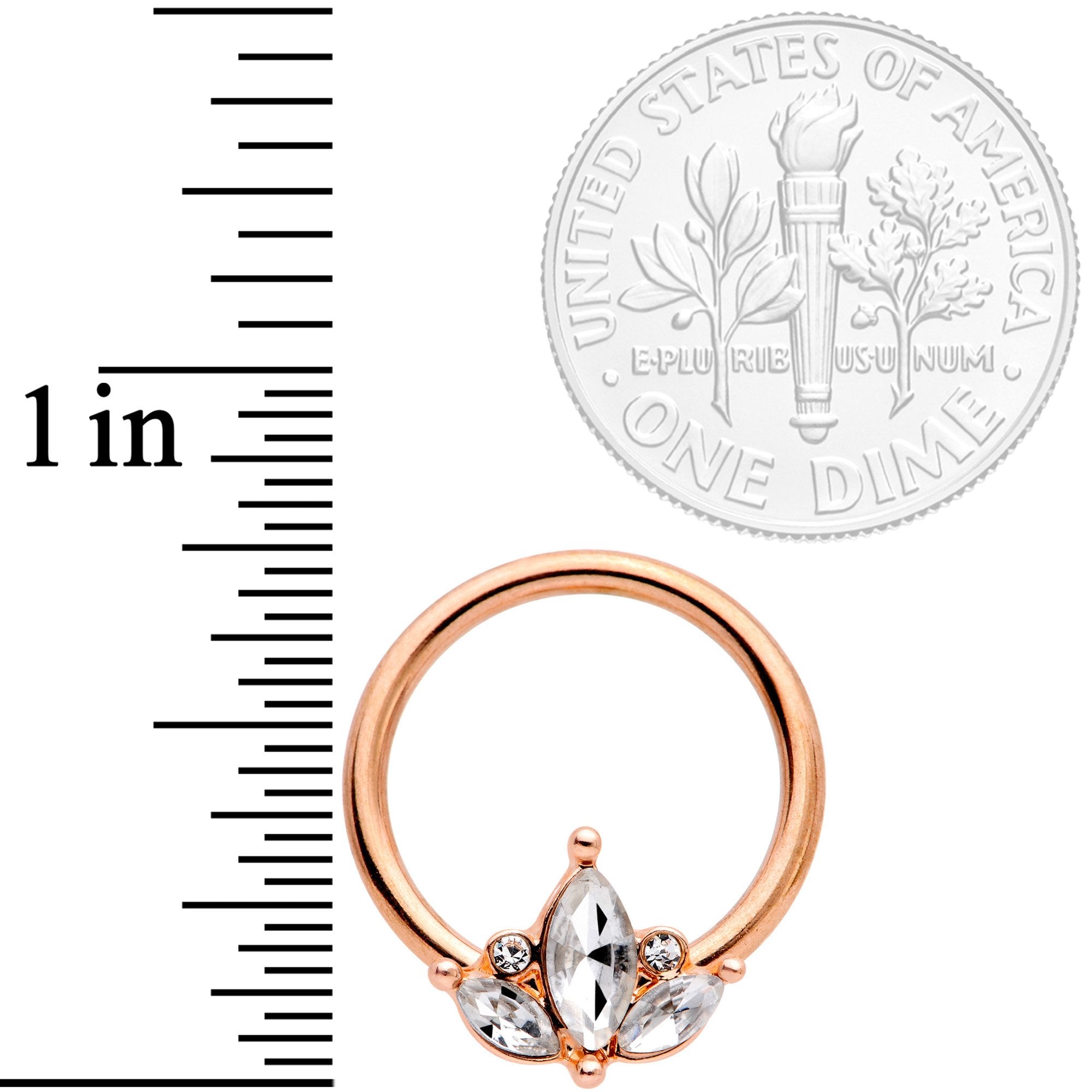 14 Gauge 0.51 inch Clear CZ Rose Gold Tone Crest BCR Captive Ring Set of 3