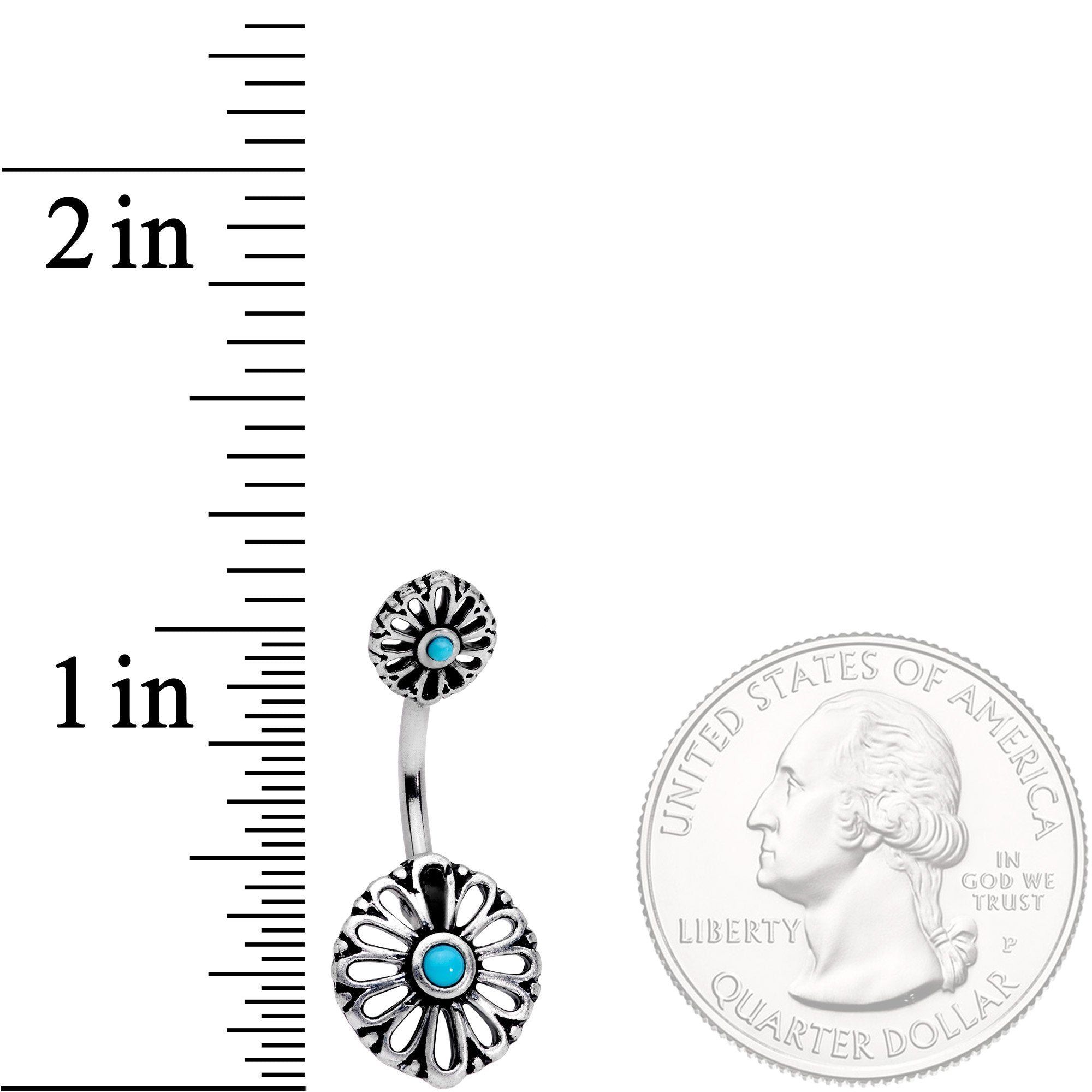 Faux Turquoise Openwork Flower Double Mount Belly Ring
