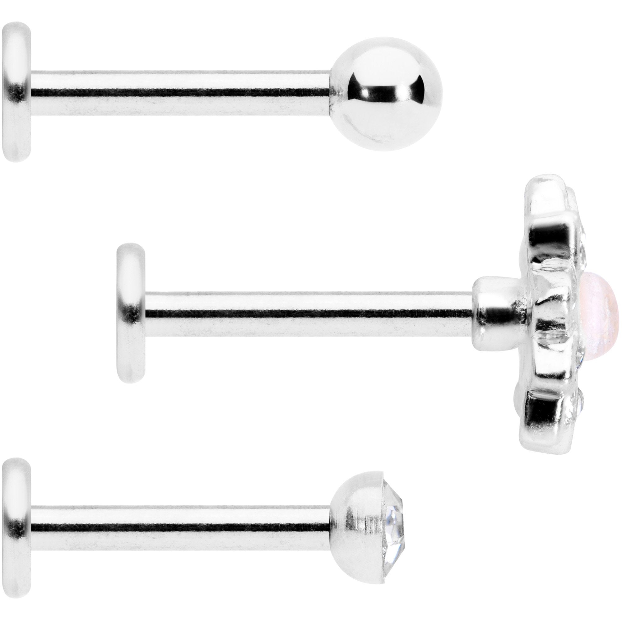 16G 5/16 White Faux Opal Flower Labret Set of 3