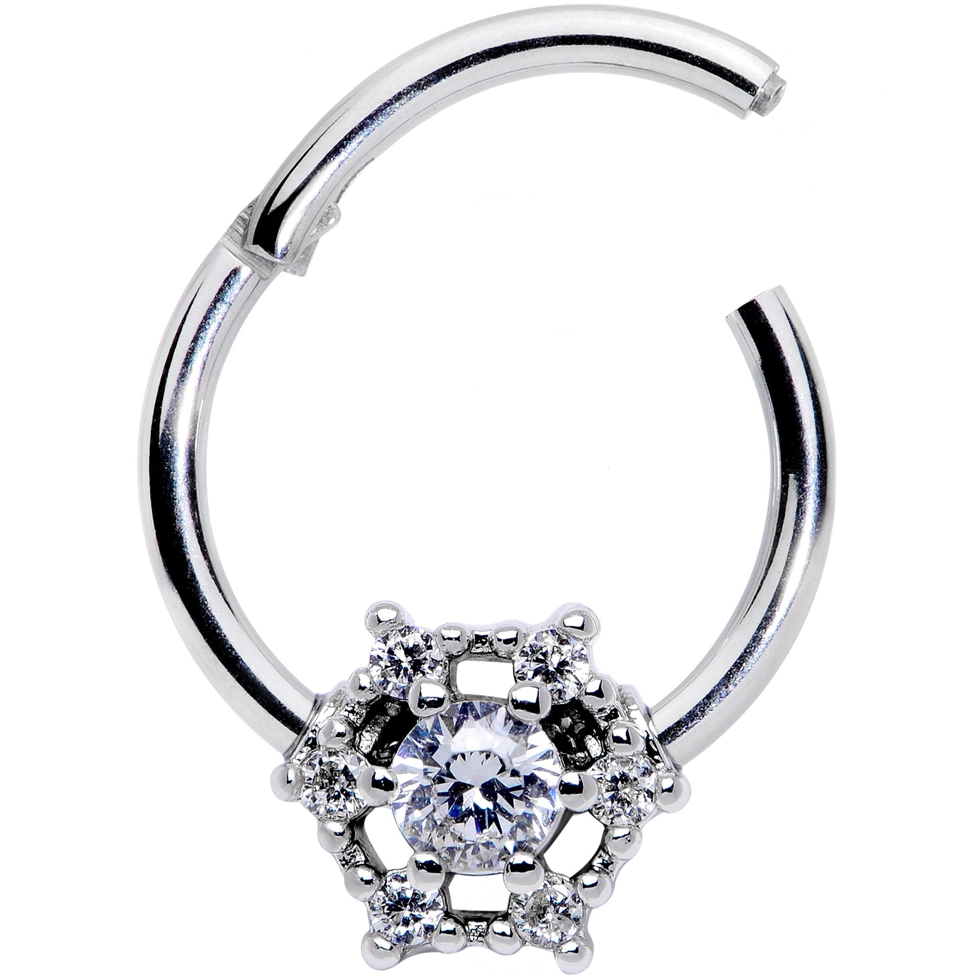 16 Gauge 3/8 Clear Gem Web of Glamour Hinged Segment Ring