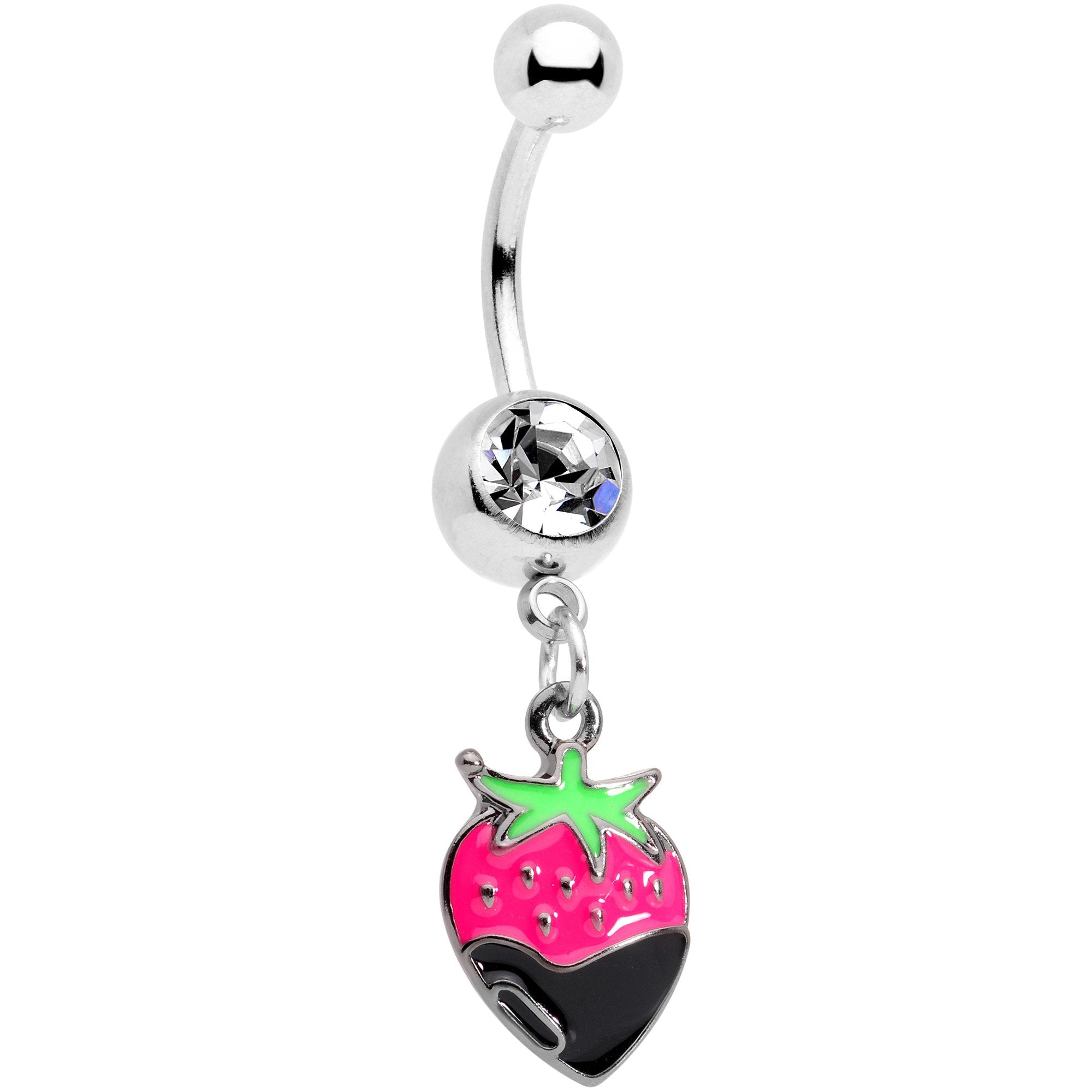 Clear Gem Yummy Chocolate Strawberry Dangle Belly Ring