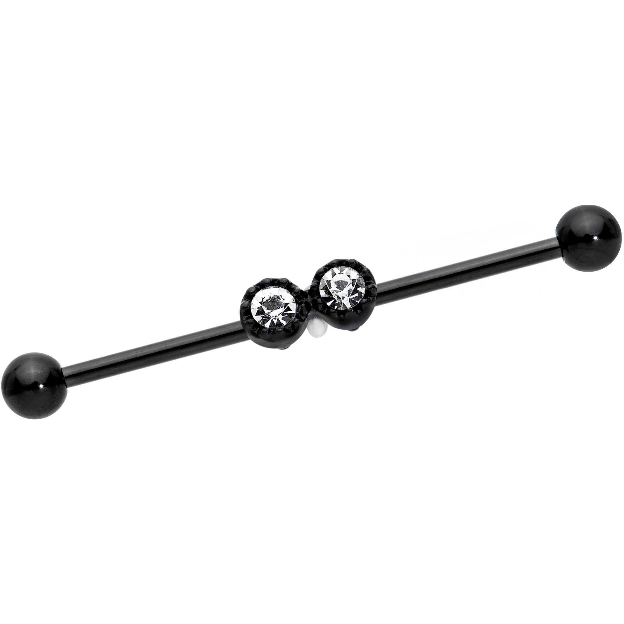 14G Clear Gem Black Double Drama Industrial Barbell 38mm
