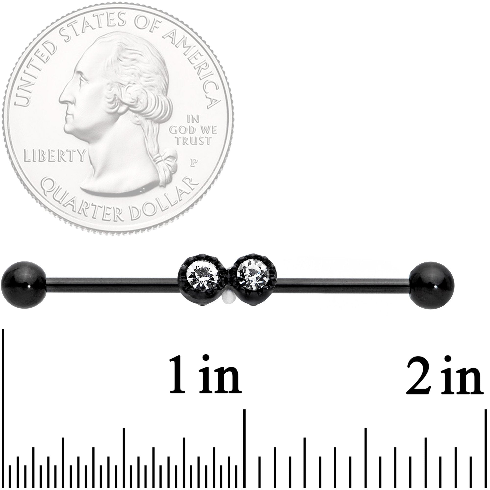 14G Clear Gem Black Double Drama Industrial Barbell 38mm