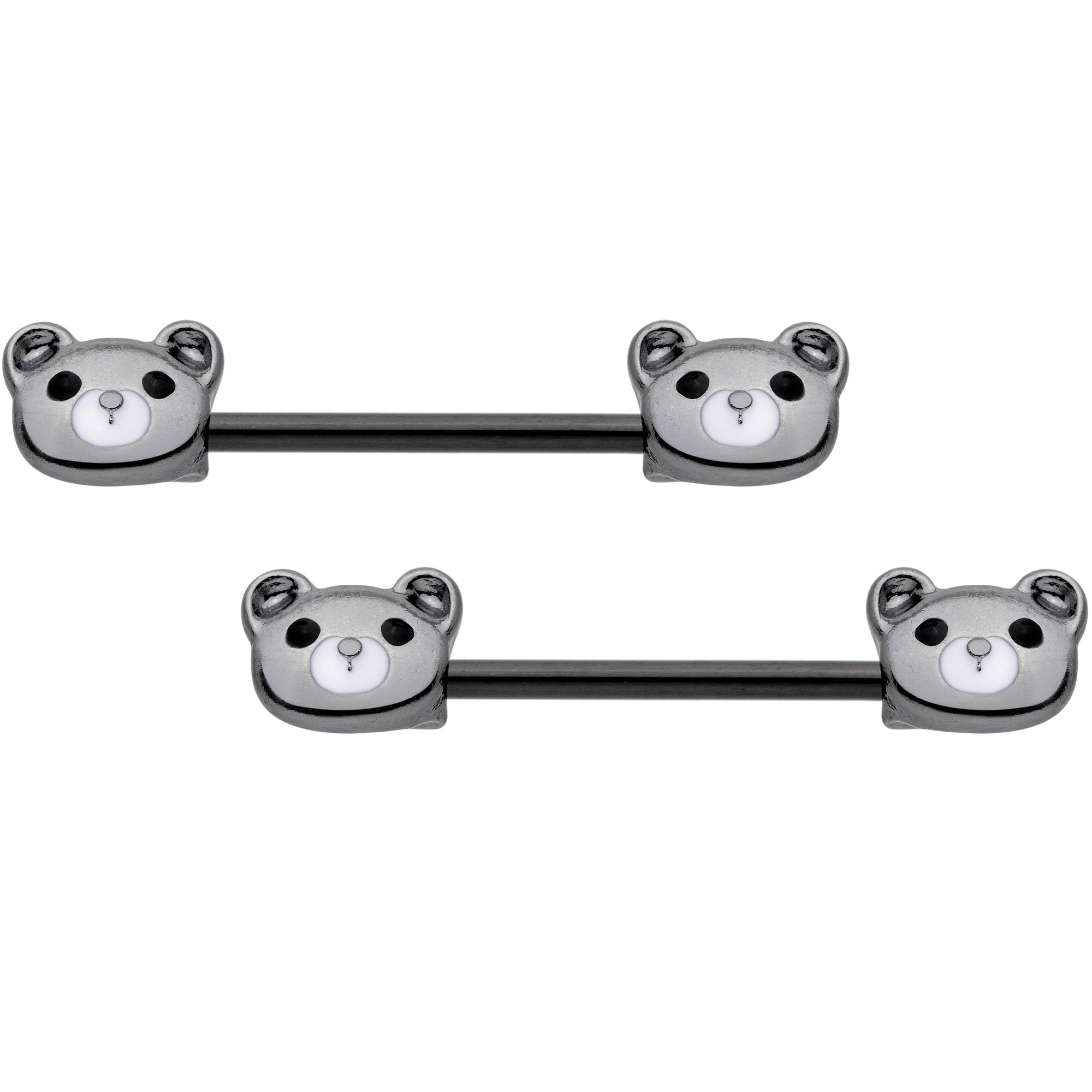 14G 9/16 Black Teddy Bear Barbell Nipple Ring Set