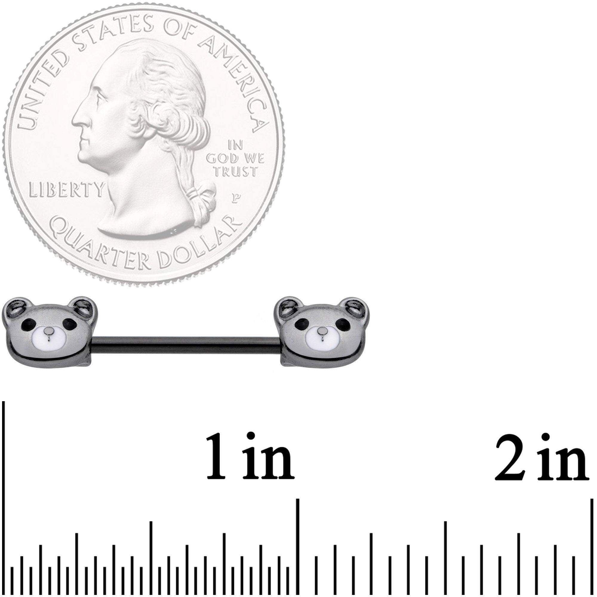 14 Gauge 9/16 Black Teddy Bear Barbell Nipple Ring Set
