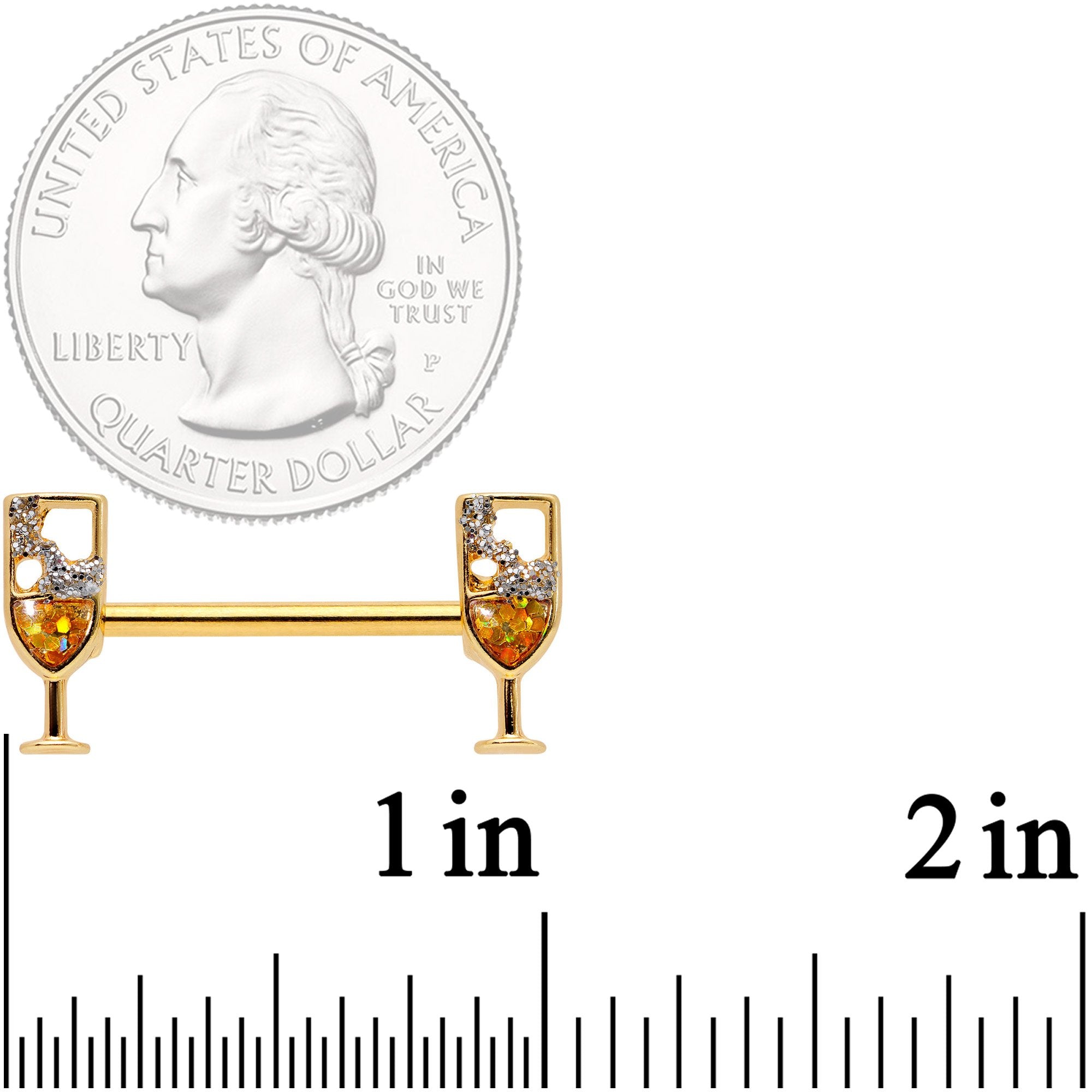 14G 9/16 Clear Gem Gold Tone Champagne Barbell Nipple Ring Set