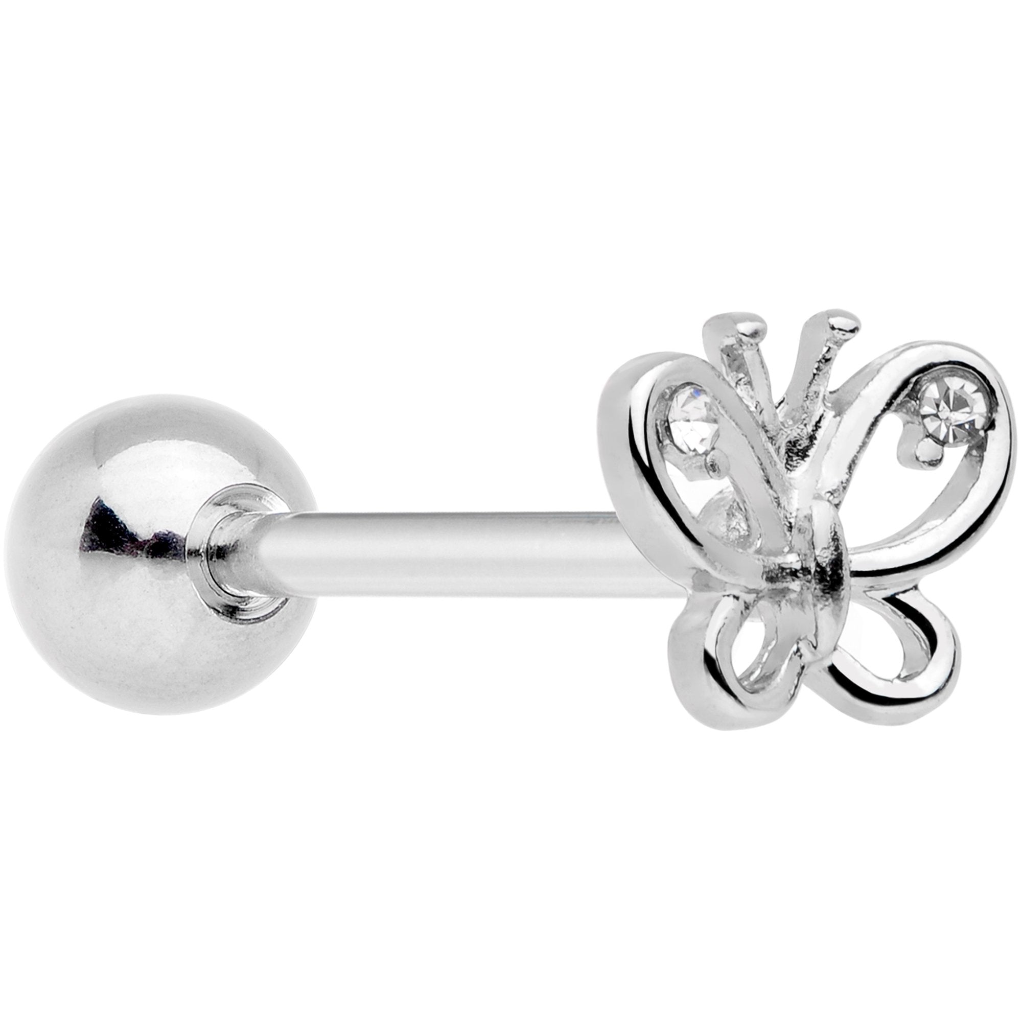 Clear Gem Loopy Openwork Butterfly Barbell Tongue Ring