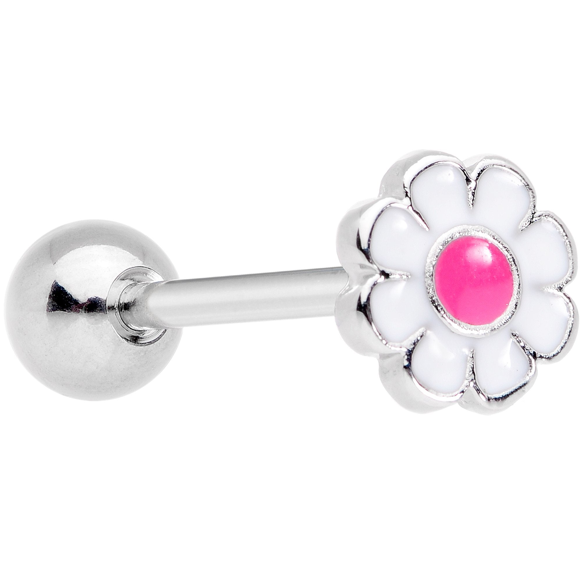 White Pink Sweet Springtime Easter Flower Barbell Tongue Ring