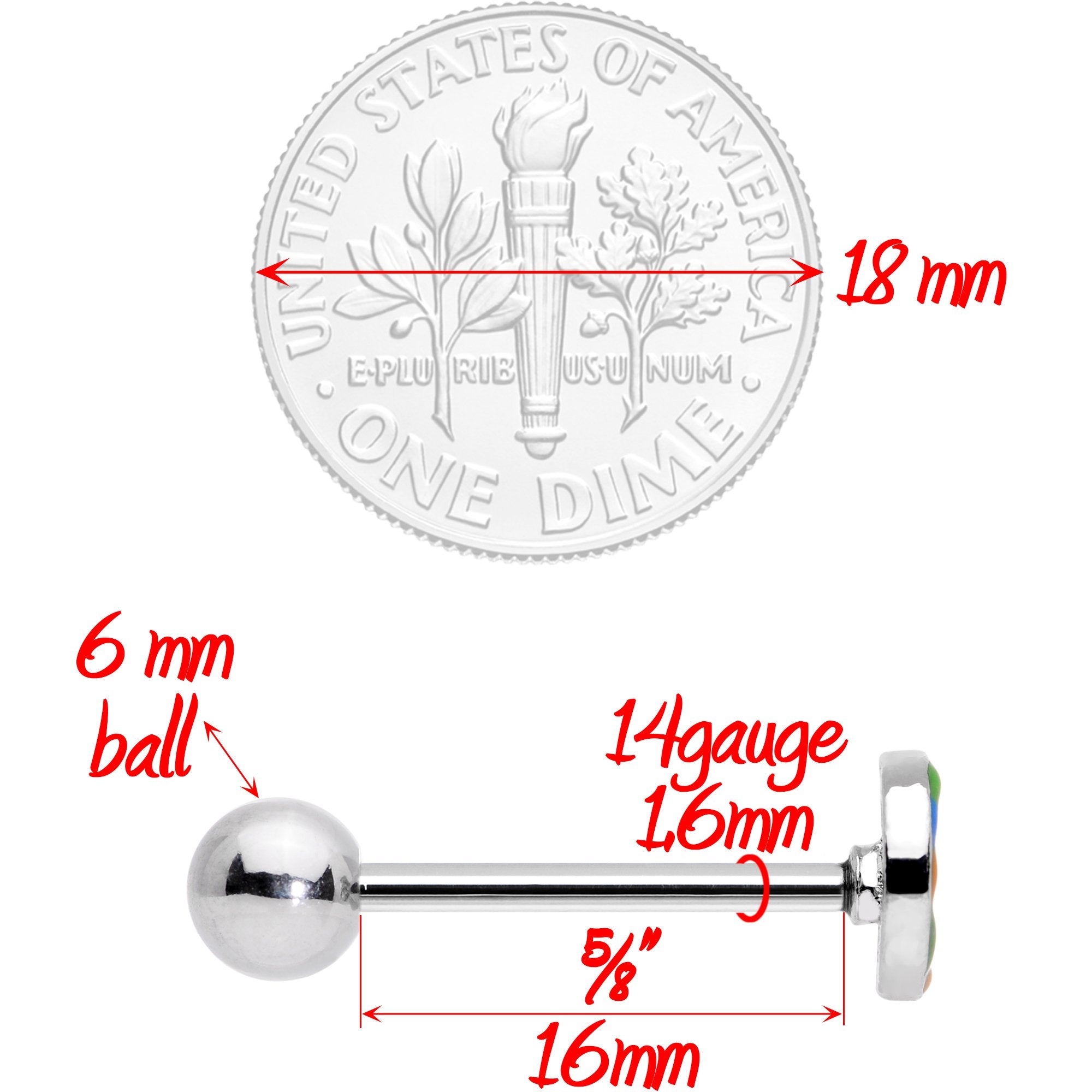 Hippie Rainbow Peace Sign Barbell Tongue Ring