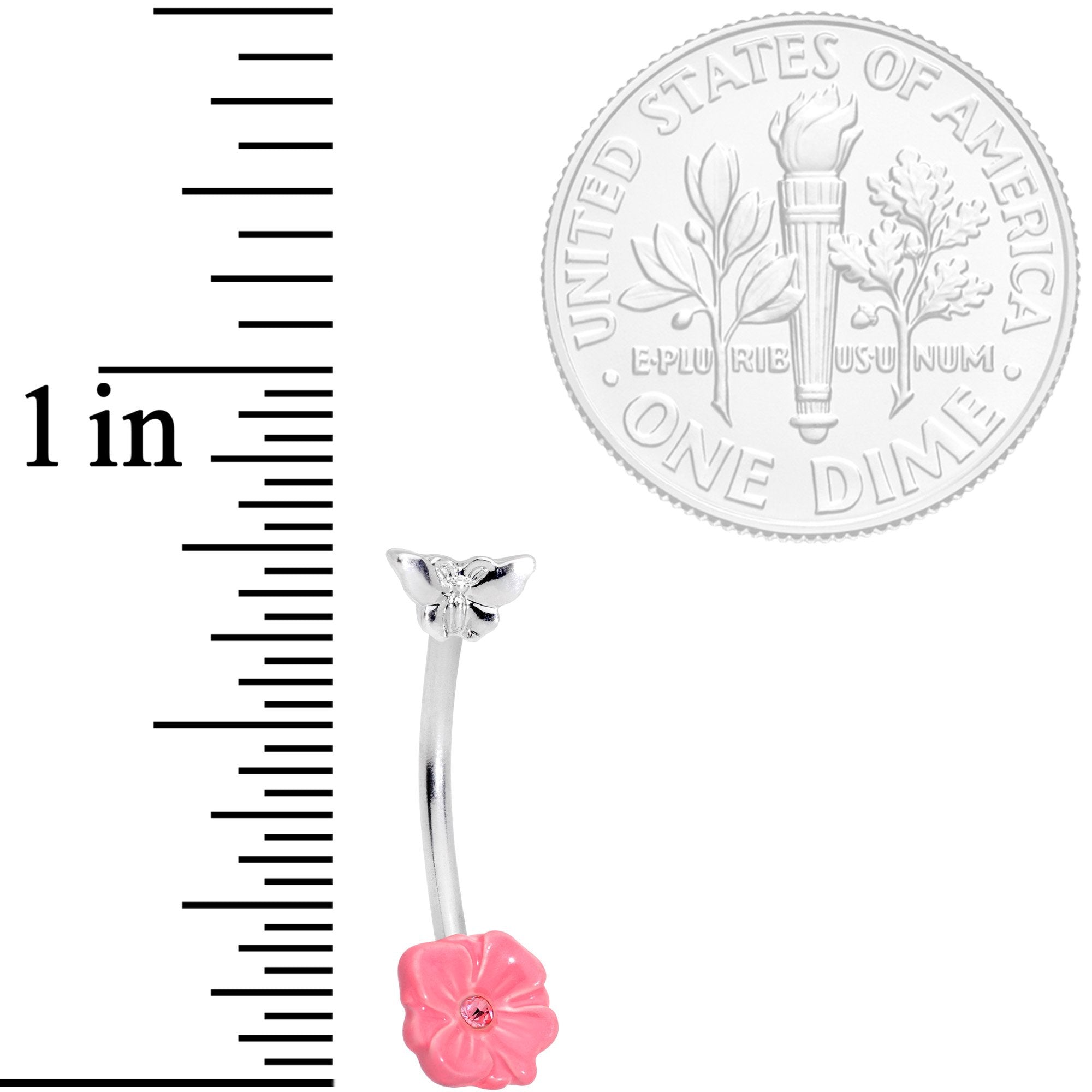 16G 3/8 Pink Gem Flower Butterfly Curved Eyebrow Ring