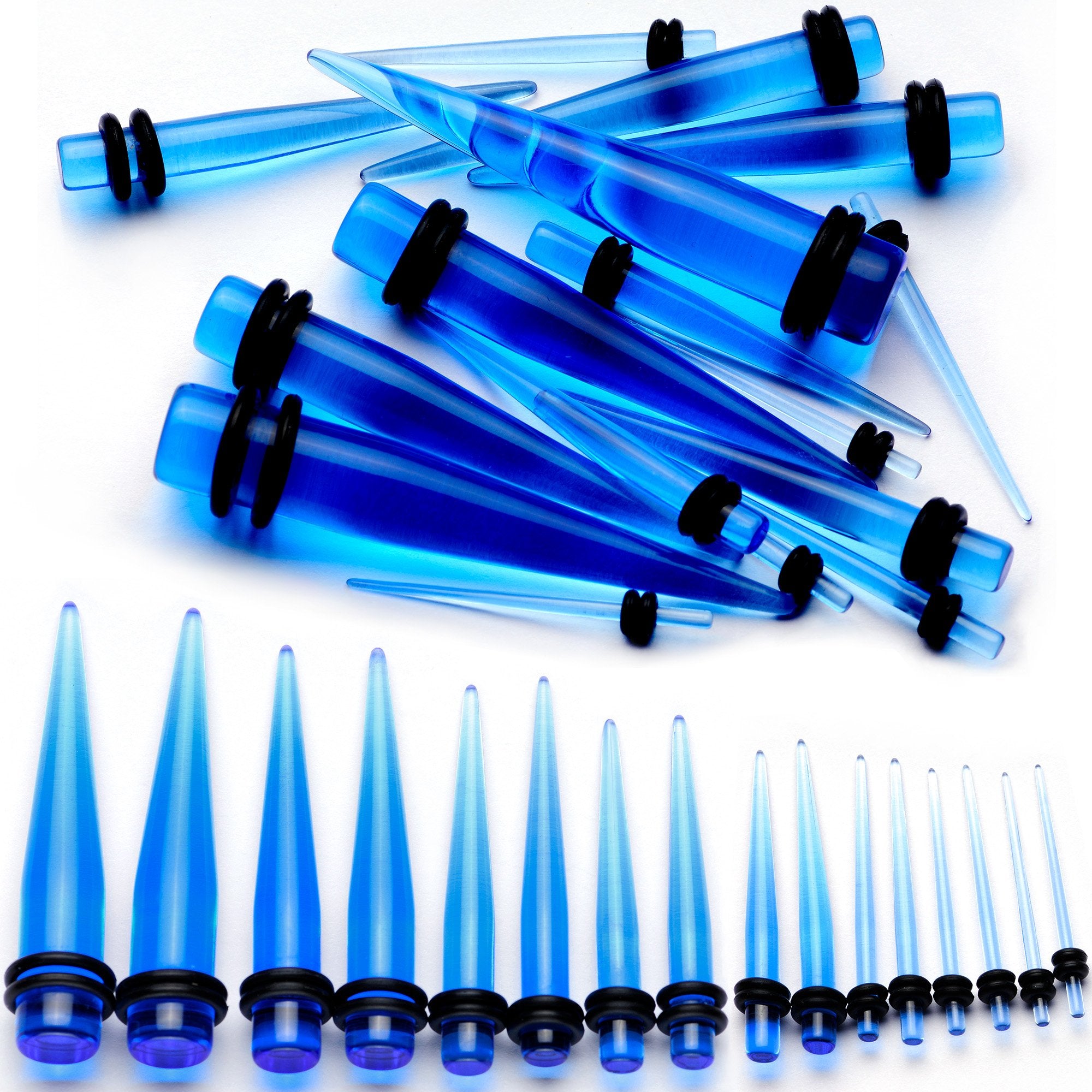 Blue Acrylic Straight Taper Set Available in Sizes  14 Gauge to 00 Gauge