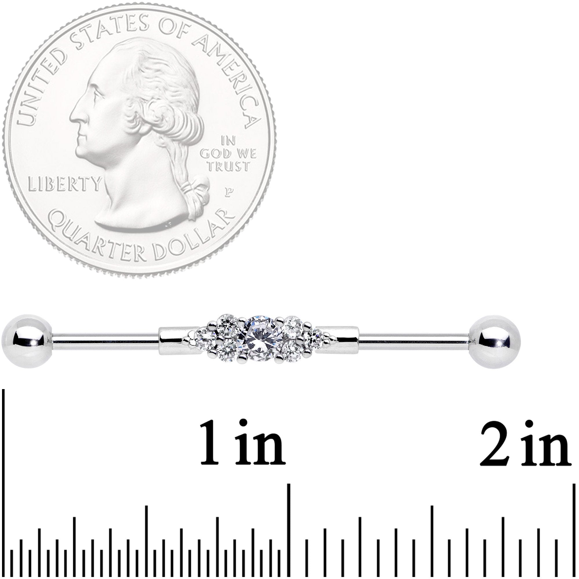 14G Clear CZ Gem Fashionista Industrial Barbell 38mm