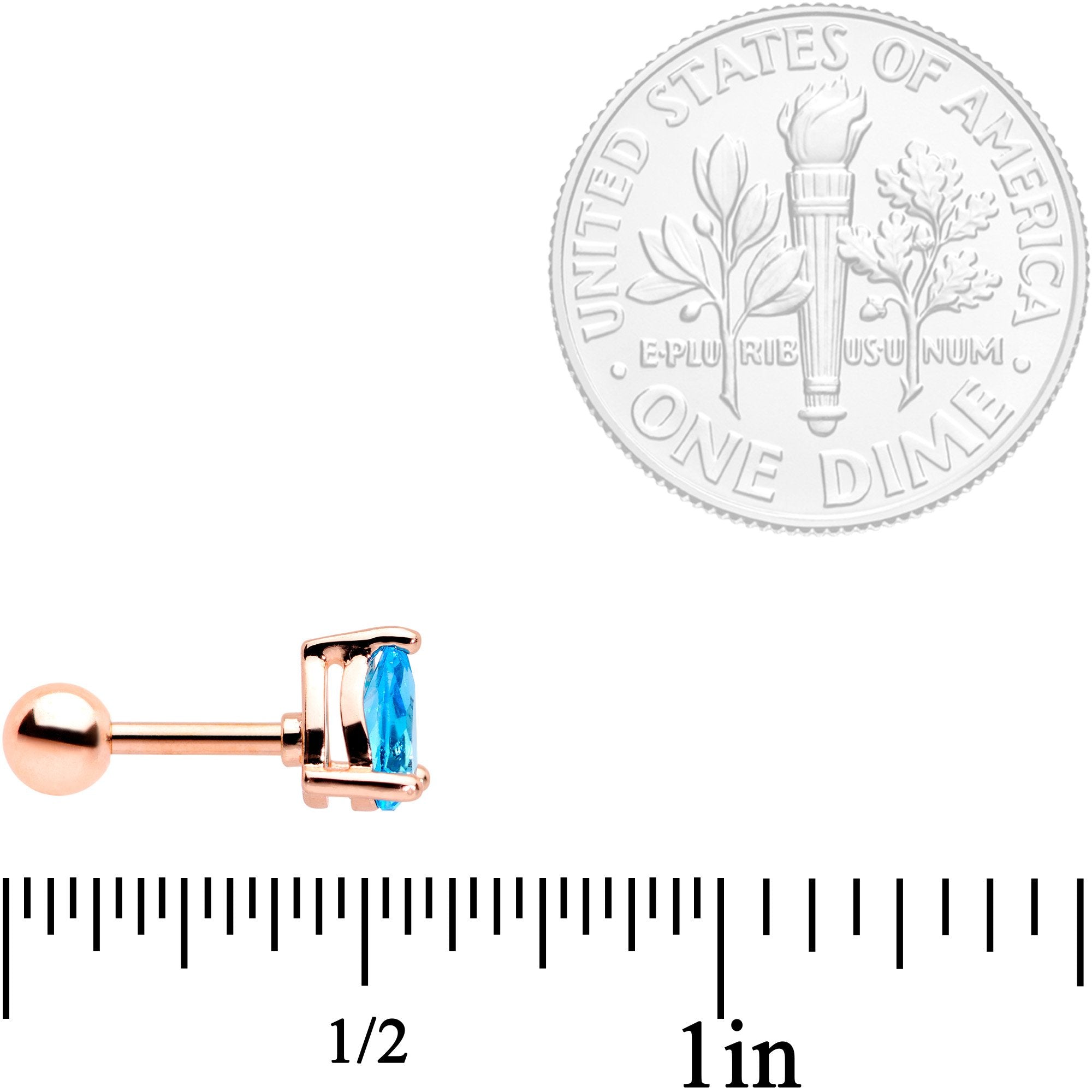 16G 1/4 Blue Clear CZ Rose Gold Tone Triangle Tragus Set of 3