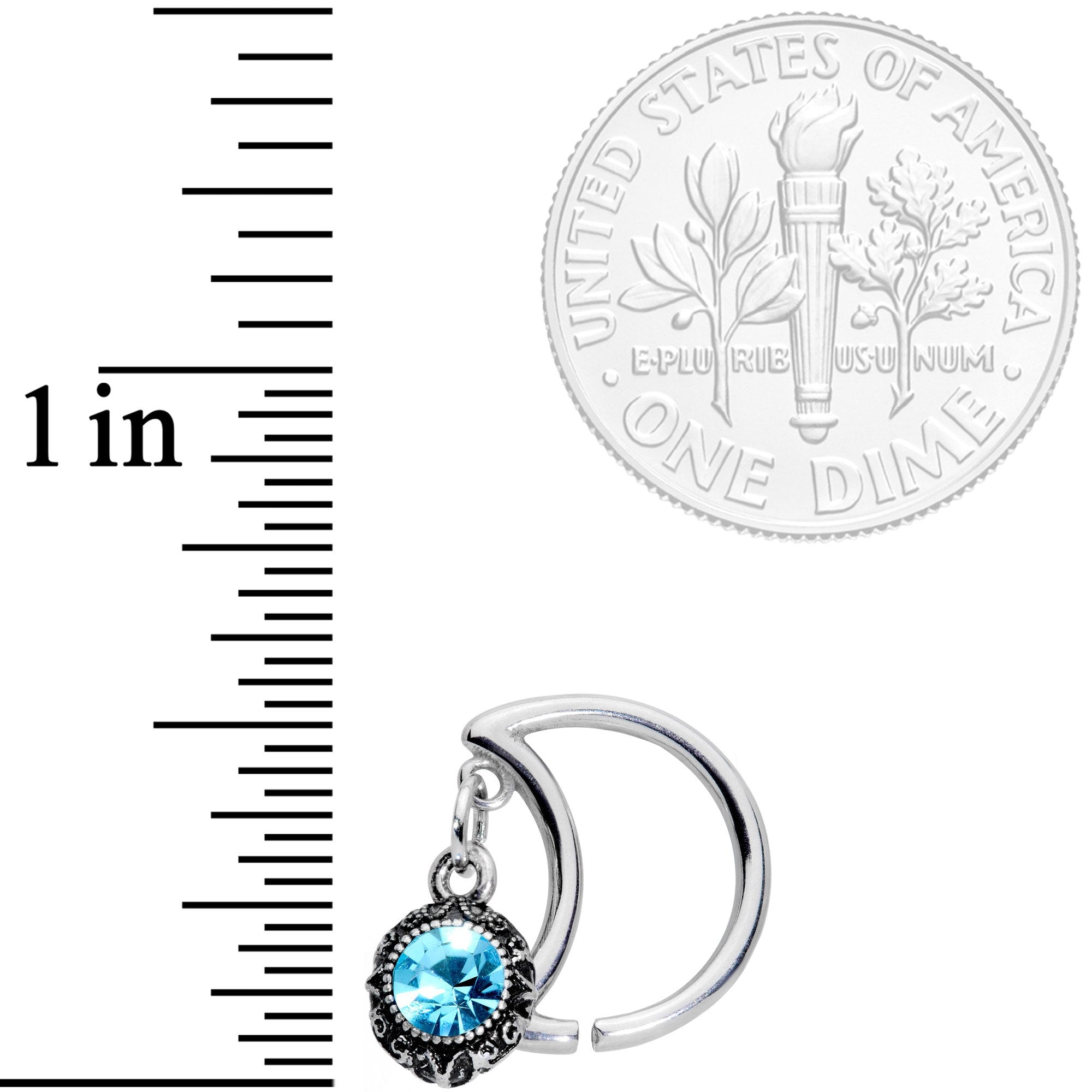 16G 3/8 Blue Gem Crescent Moon Right Ear Closure Ring