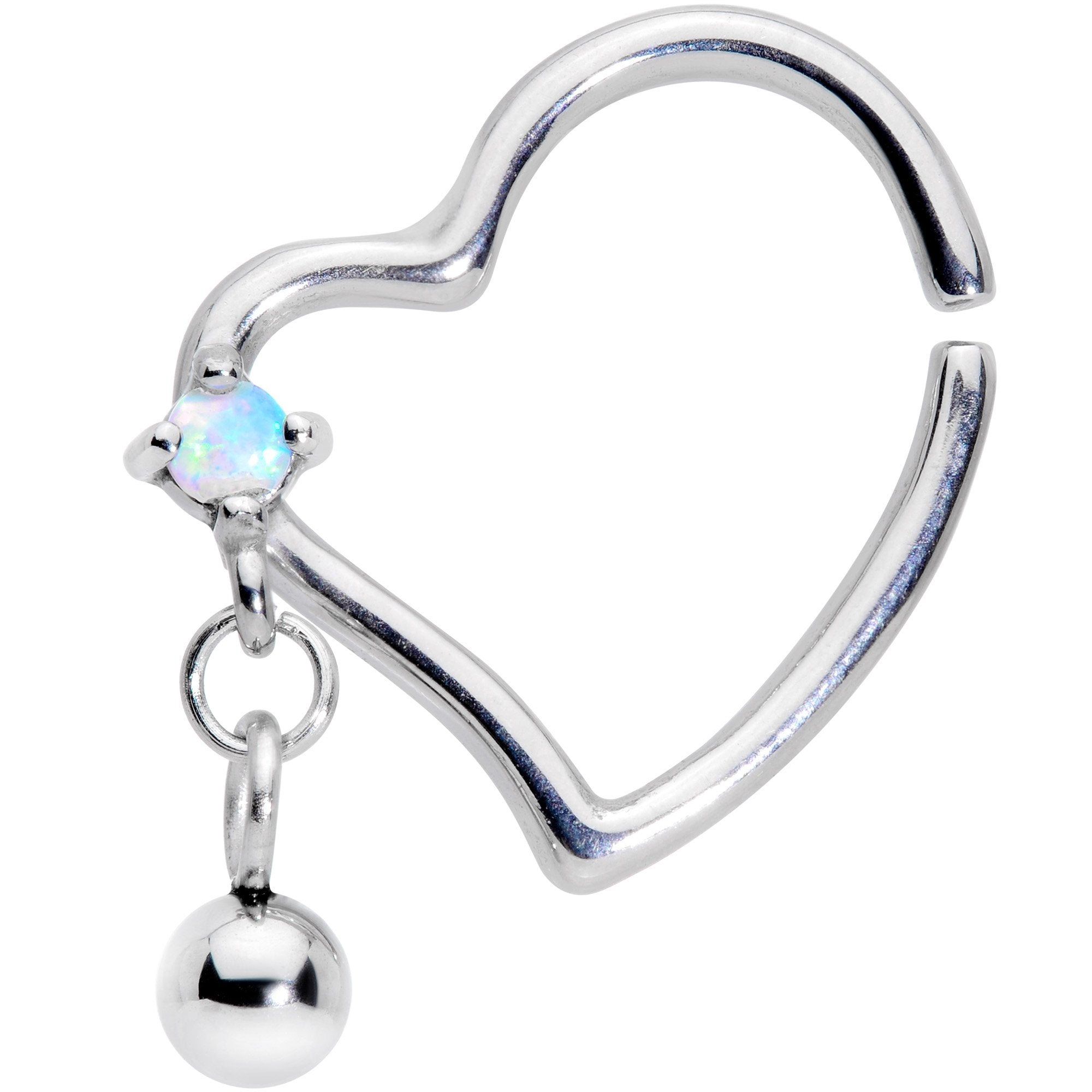 16G 3/8 White Faux Opal Stylized Heart Right Closure Ring