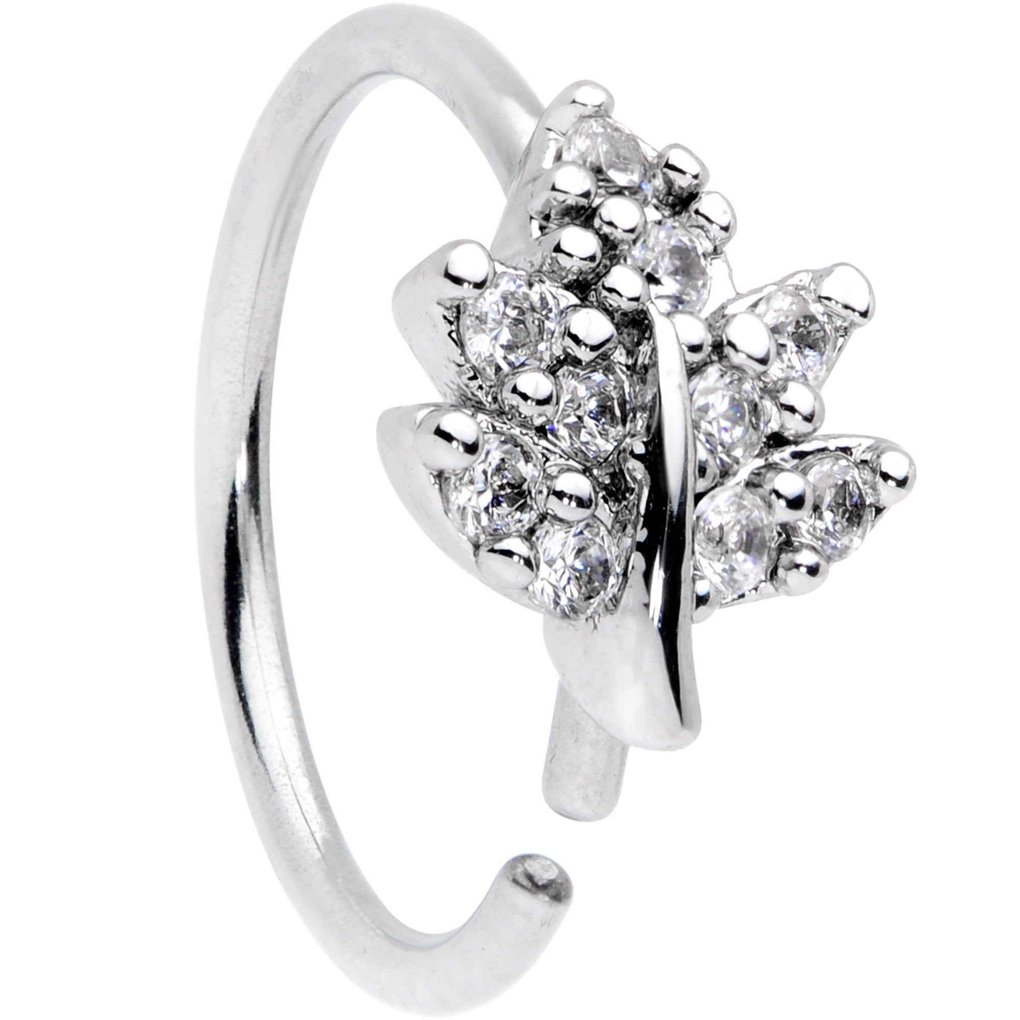 20G 5/16 Clear CZ Gem Maple Leaf Nose Hoop