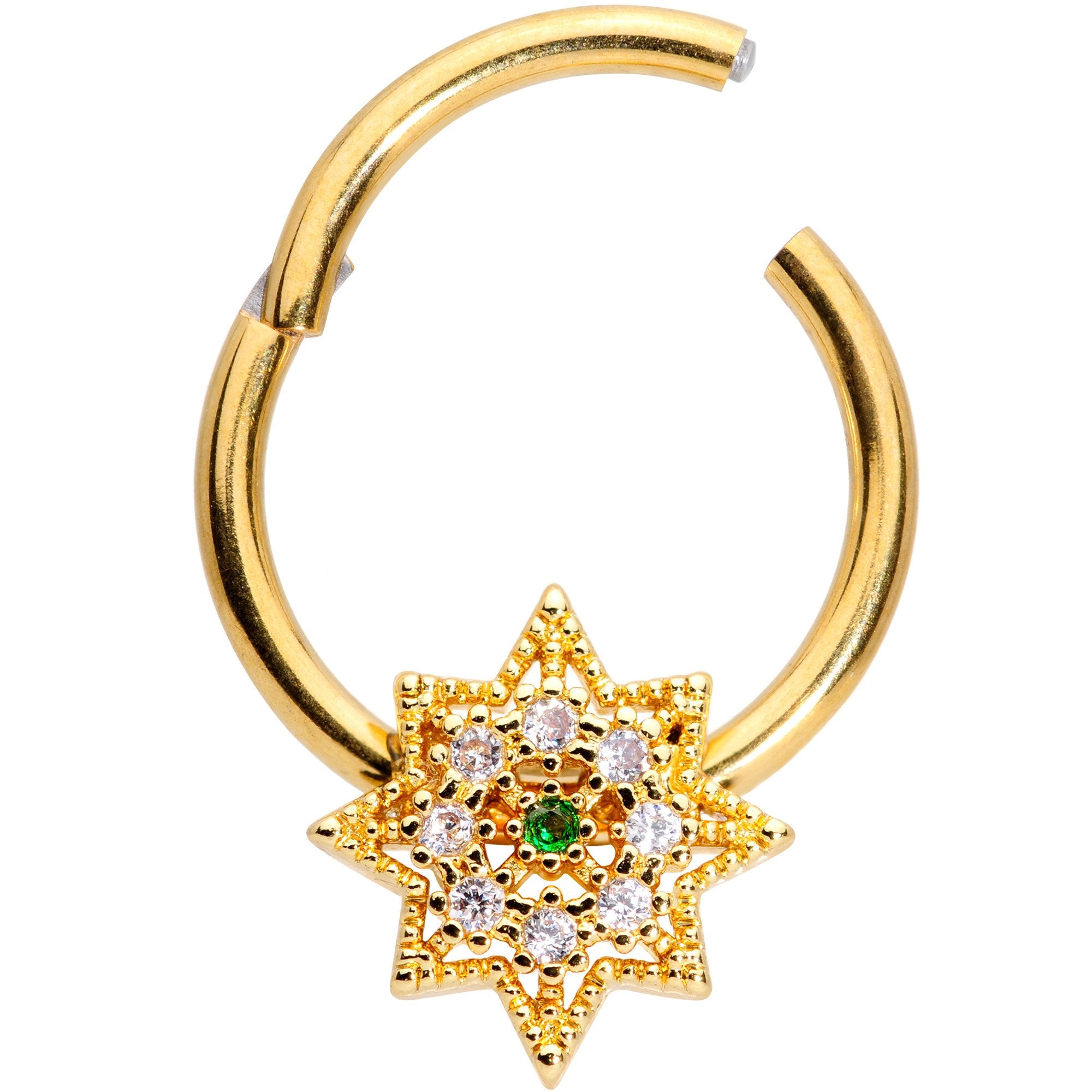 16G 3/8 Clear CZ Gem Gold Tone Octagon Hinged Segment Ring