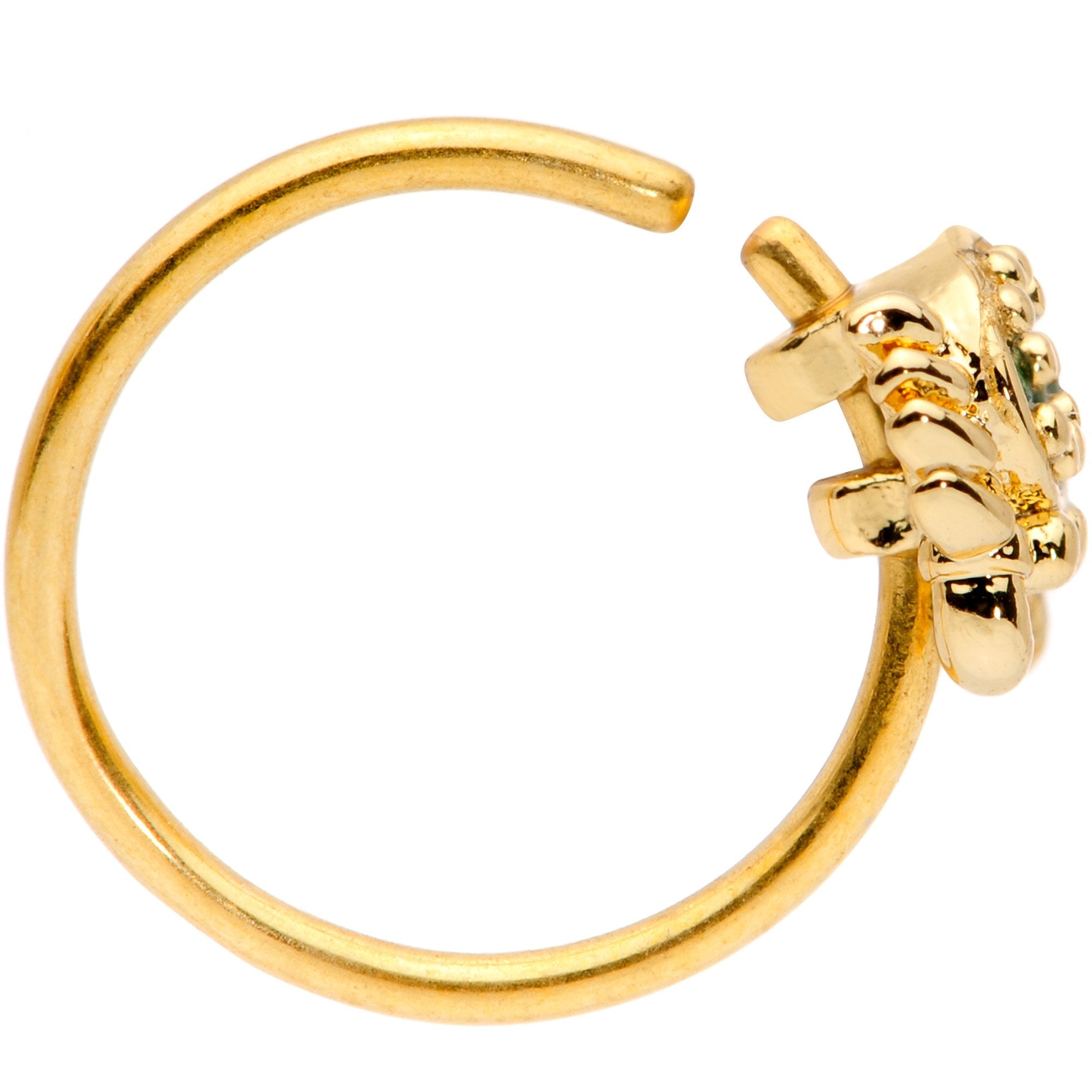 20G 5/16 Green CZ Gem Gold Tone Nautical Crab Nose Hoop