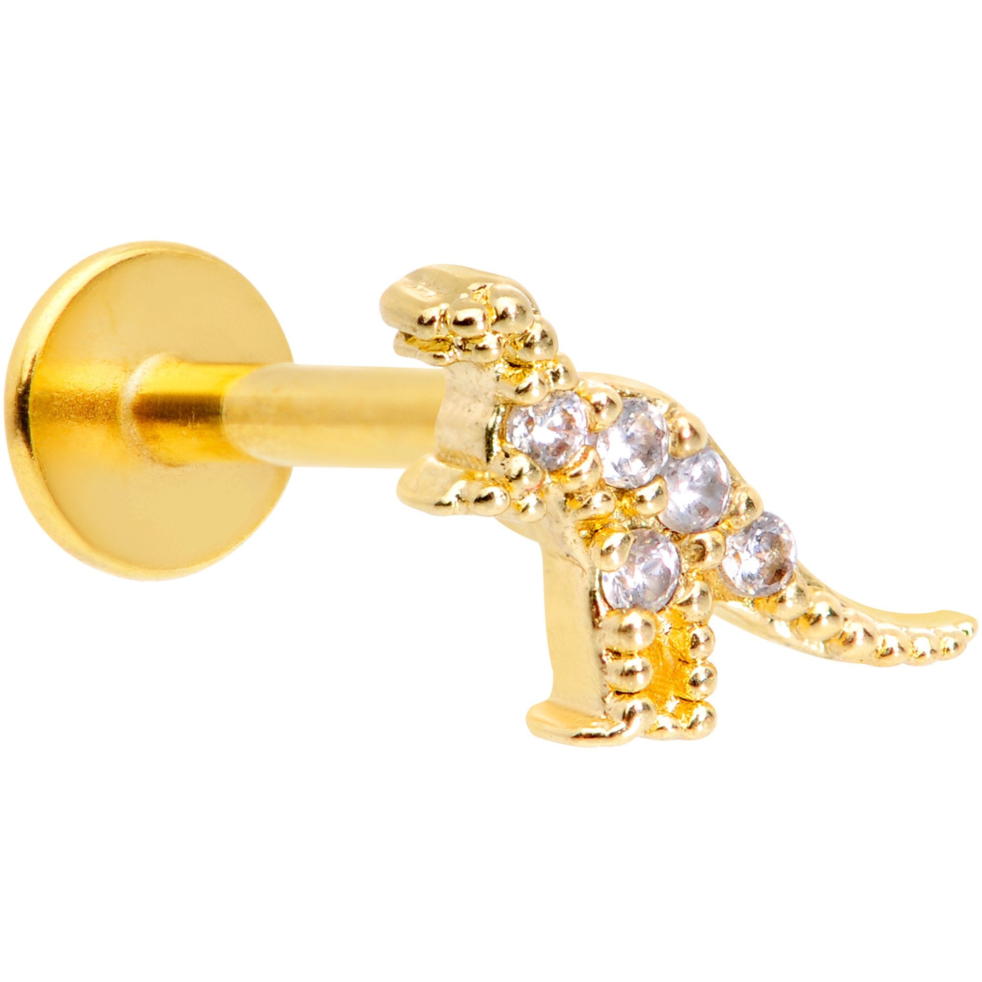 16G 5/16 Clear CZ Gem Gold Tone Tiny Dinosaur Labret Monroe Tragus