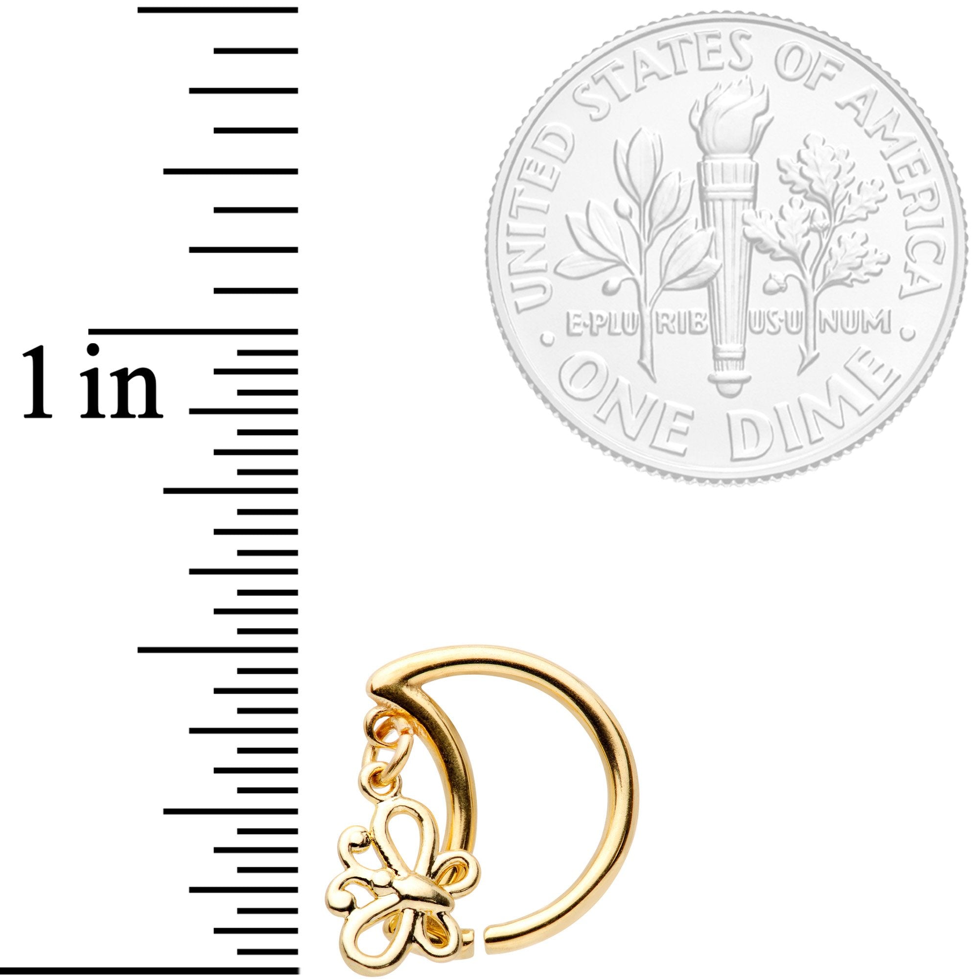16G 3/8 Gold Tone Crescent Moon Butterfly Right Ear Closure Ring