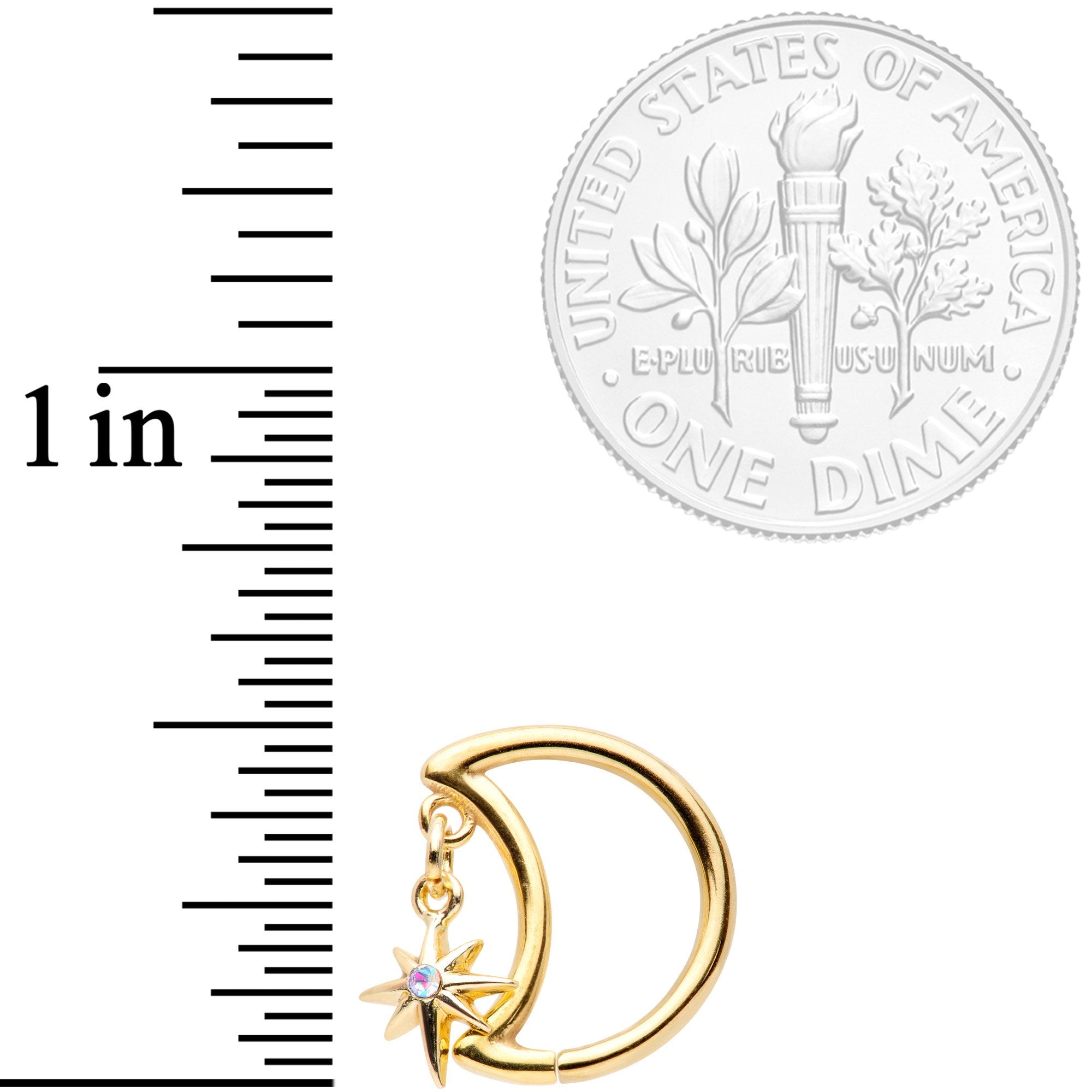 16G 3/8 Aurora Gem Gold Tone Moon Star Right Ear Closure Ring