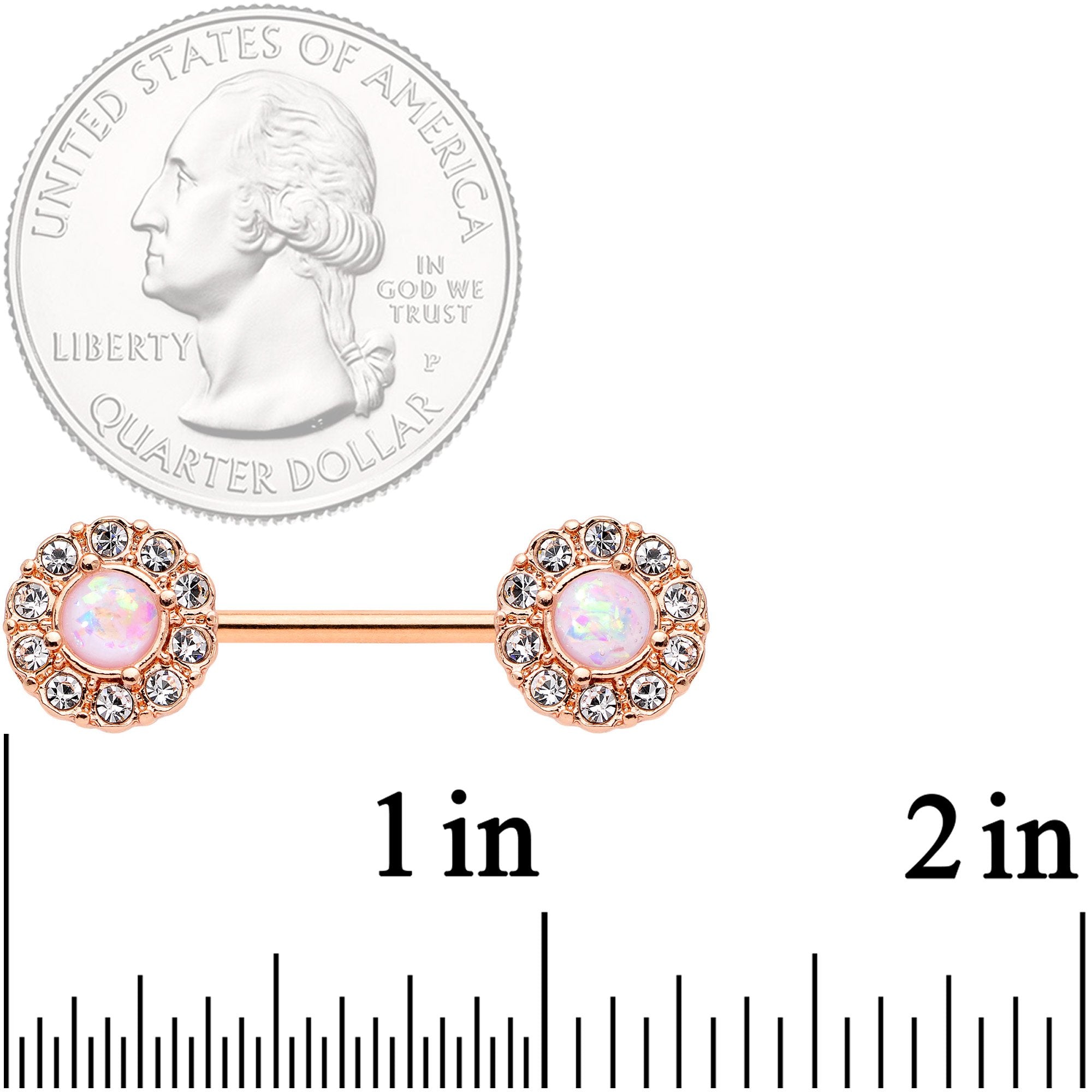 14G 9/16 White Faux Opal Rose Gold Tone Wreath Nipple Ring Set