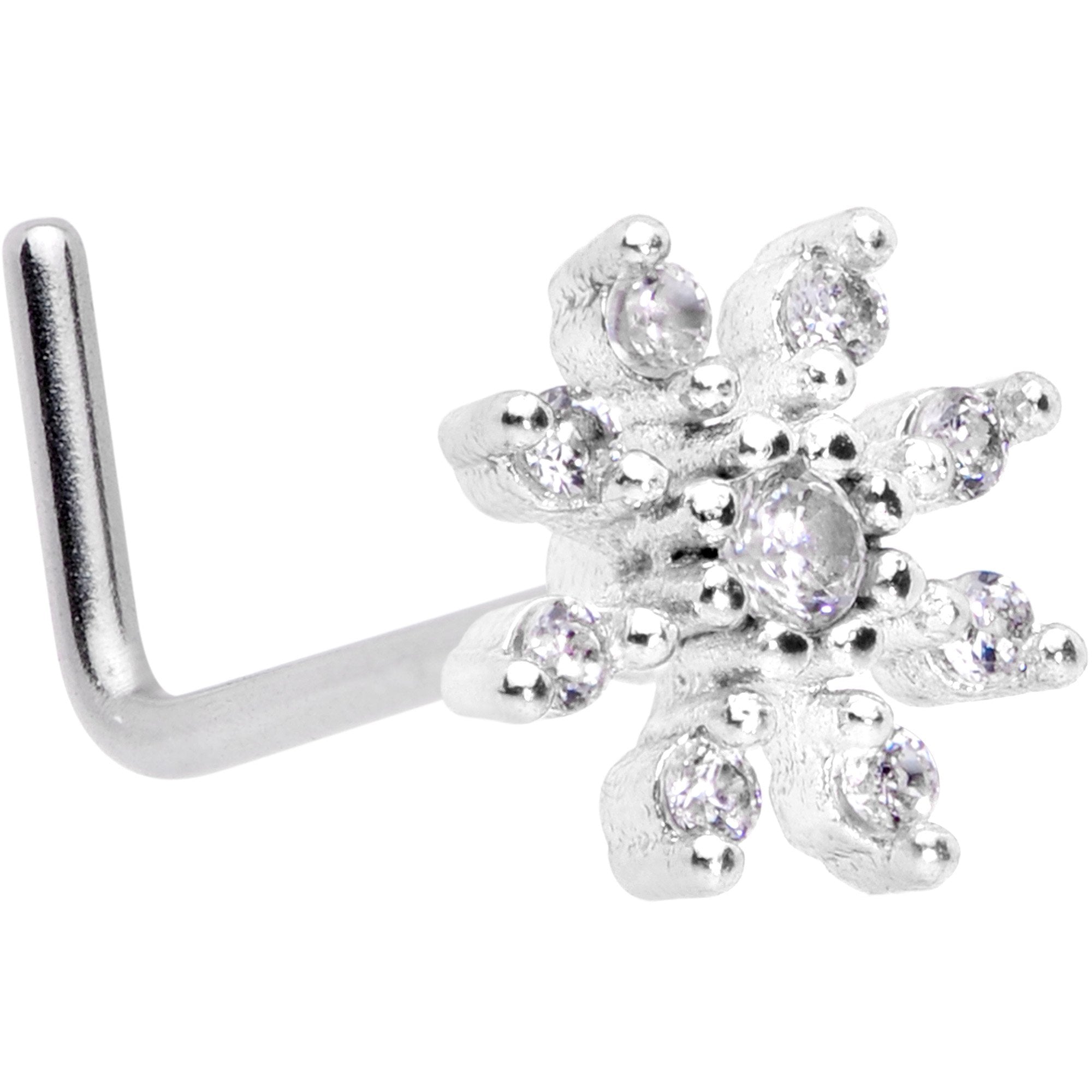 20G 1/4 Clear CZ Gem Flower L Shaped Nose Ring