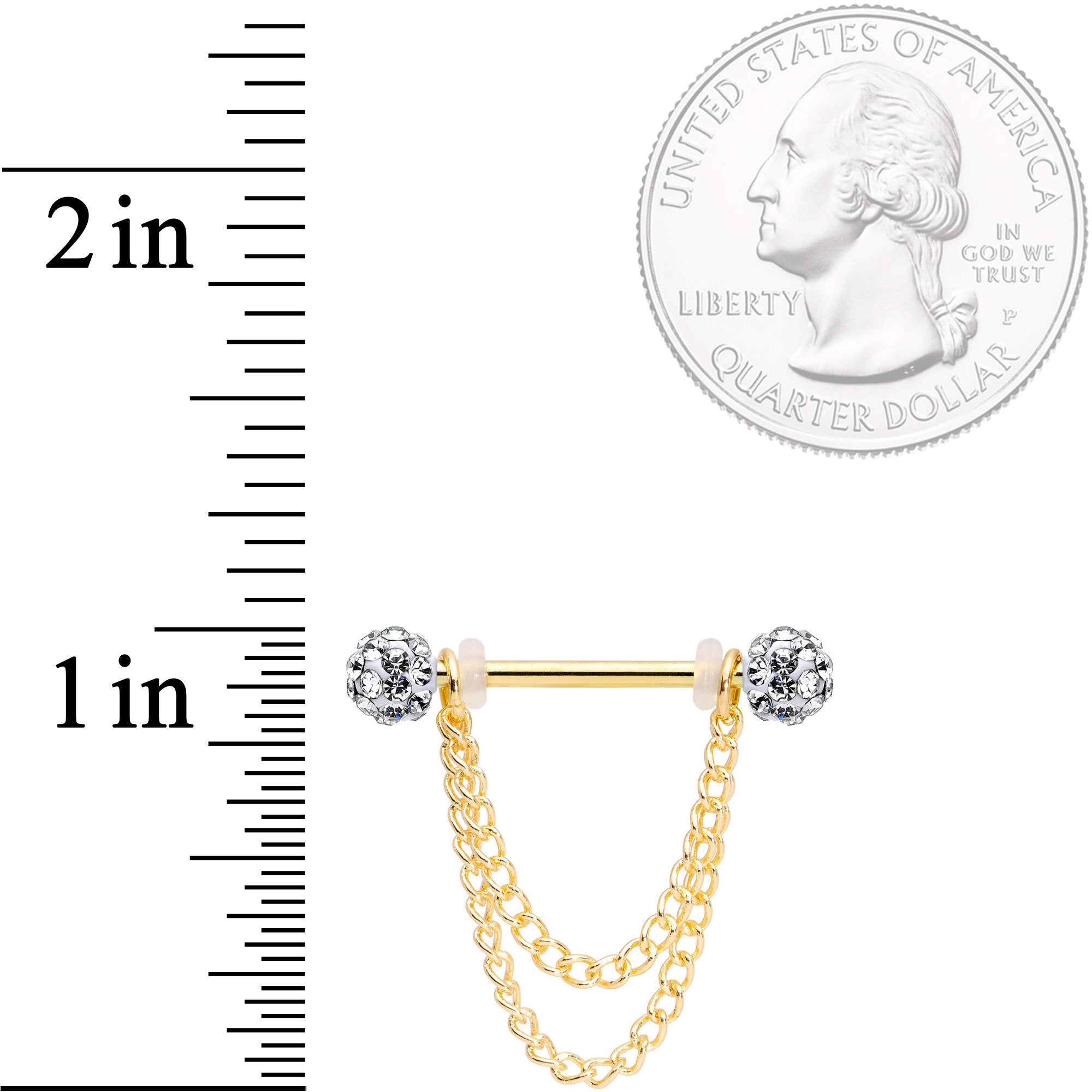 14G Clear Gem End Gold Tone Chain Dangle Nipple Ring Set