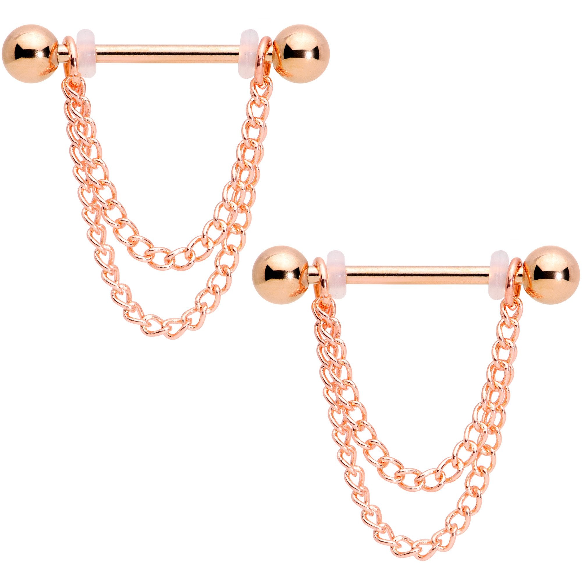 14 Gauge Rose Gold Tone Chain Dangle Nipple Ring Set