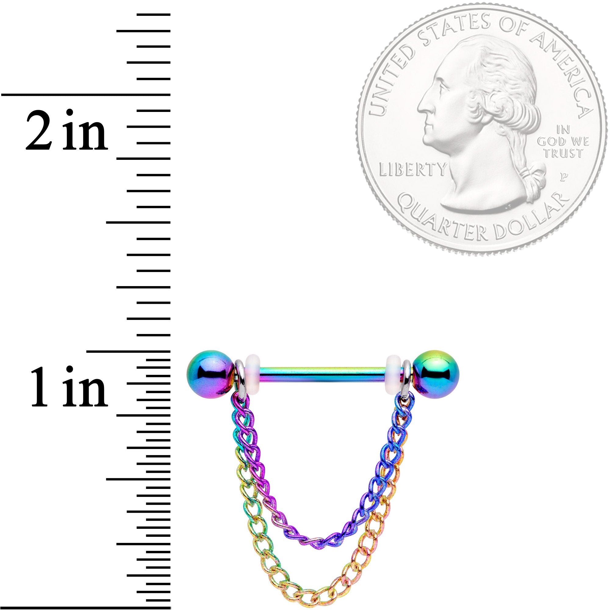 14 Gauge Rainbow Chain Dangle Nipple Ring Set