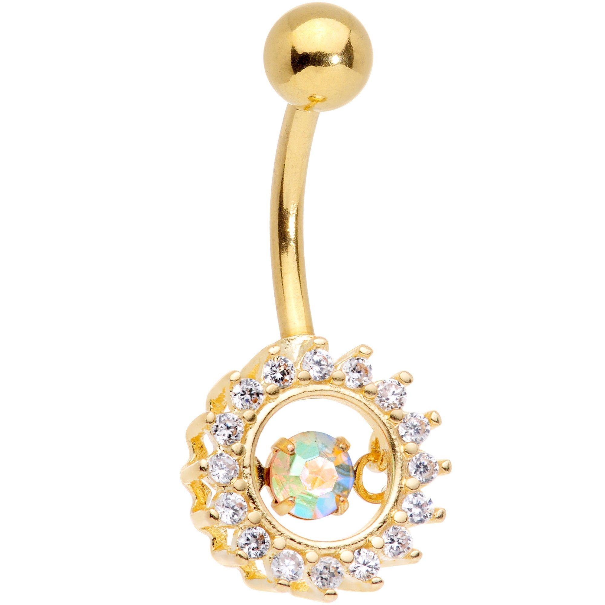 Clear Aurora Gem Gold Tone Elegant Dance Crown Belly Ring