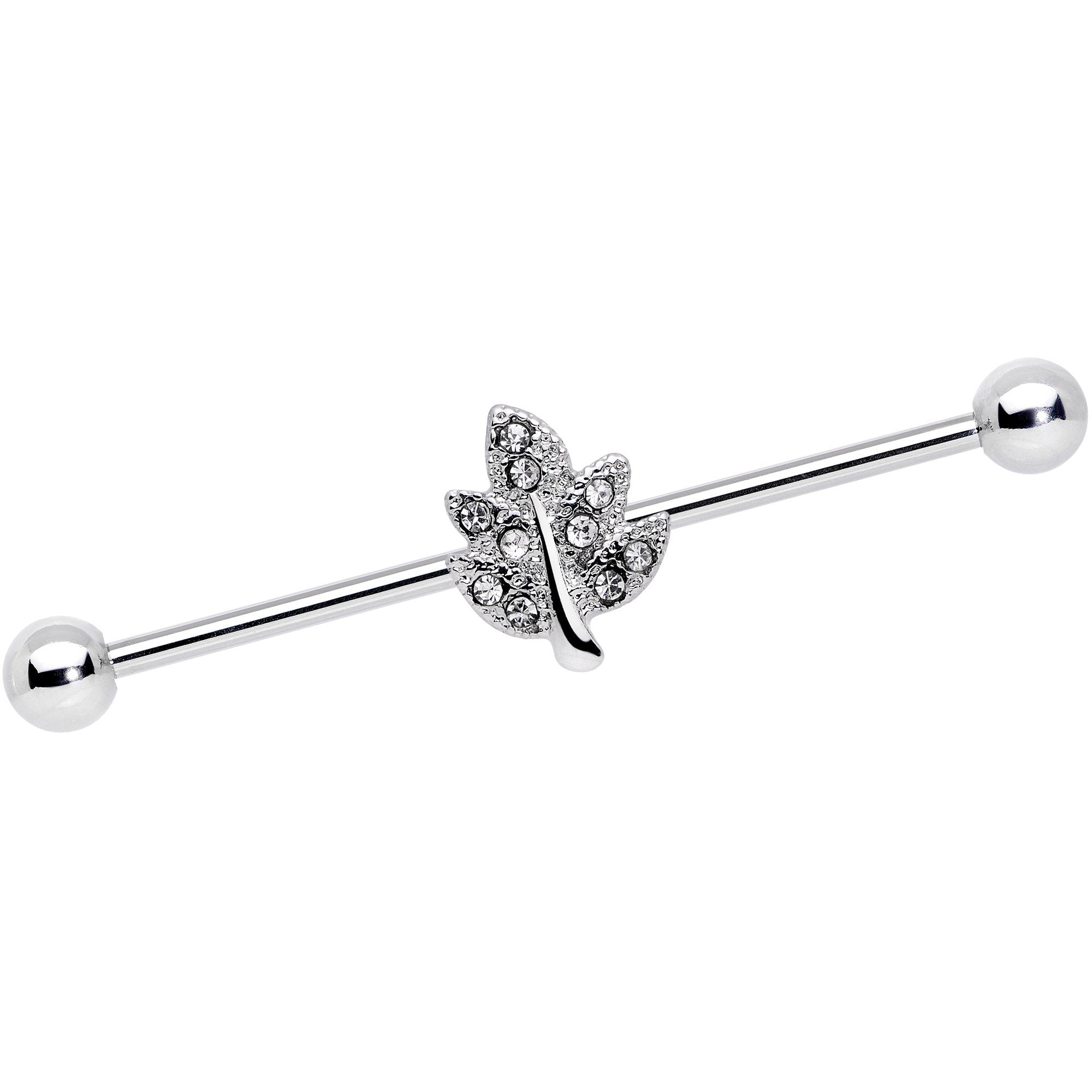 14G Clear Gem Maple Leaf Industrial Barbell 38mm