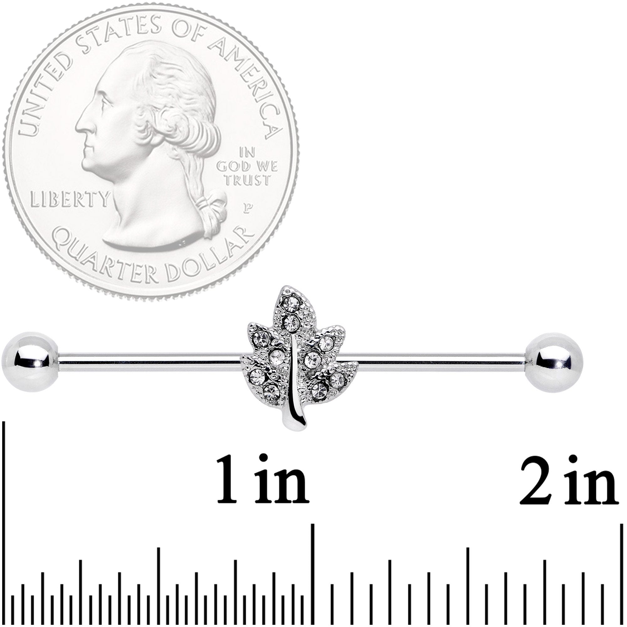 14G Clear Gem Maple Leaf Industrial Barbell 38mm