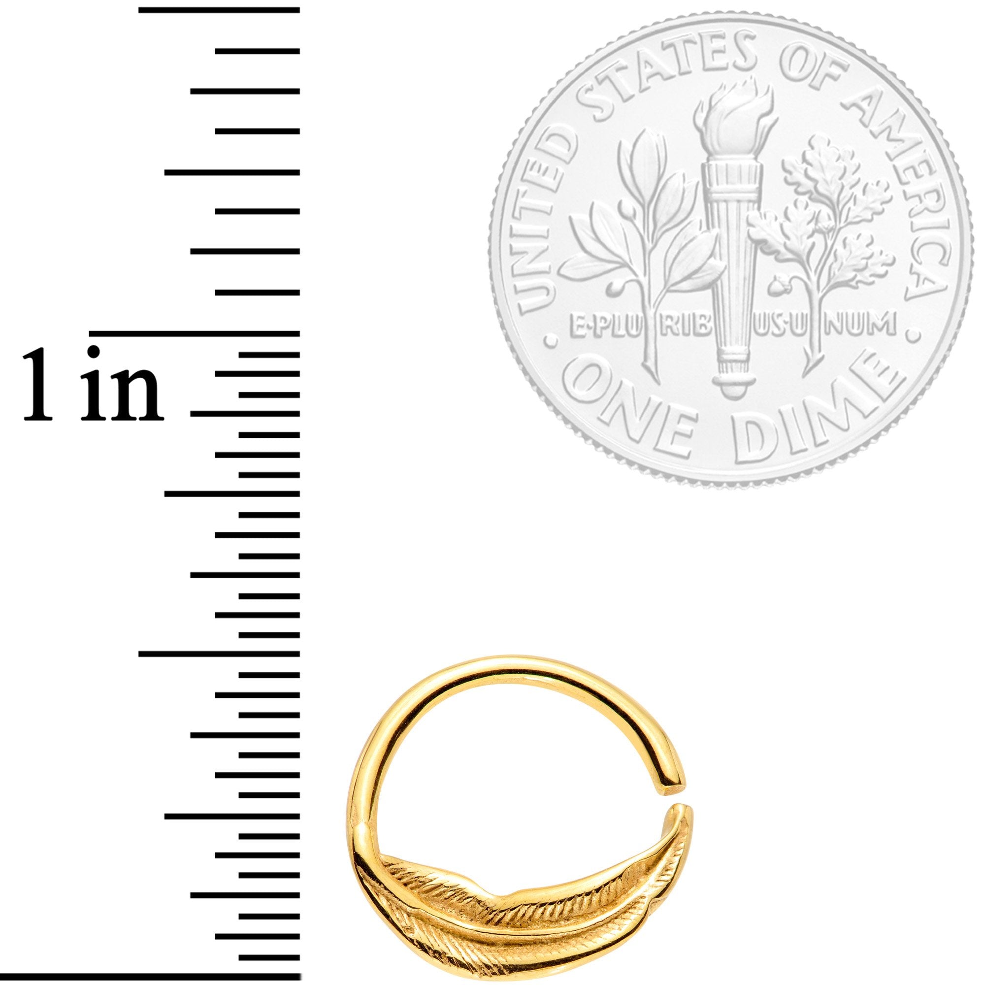 16G 3/8 Gold Tone Feather Closure Ring