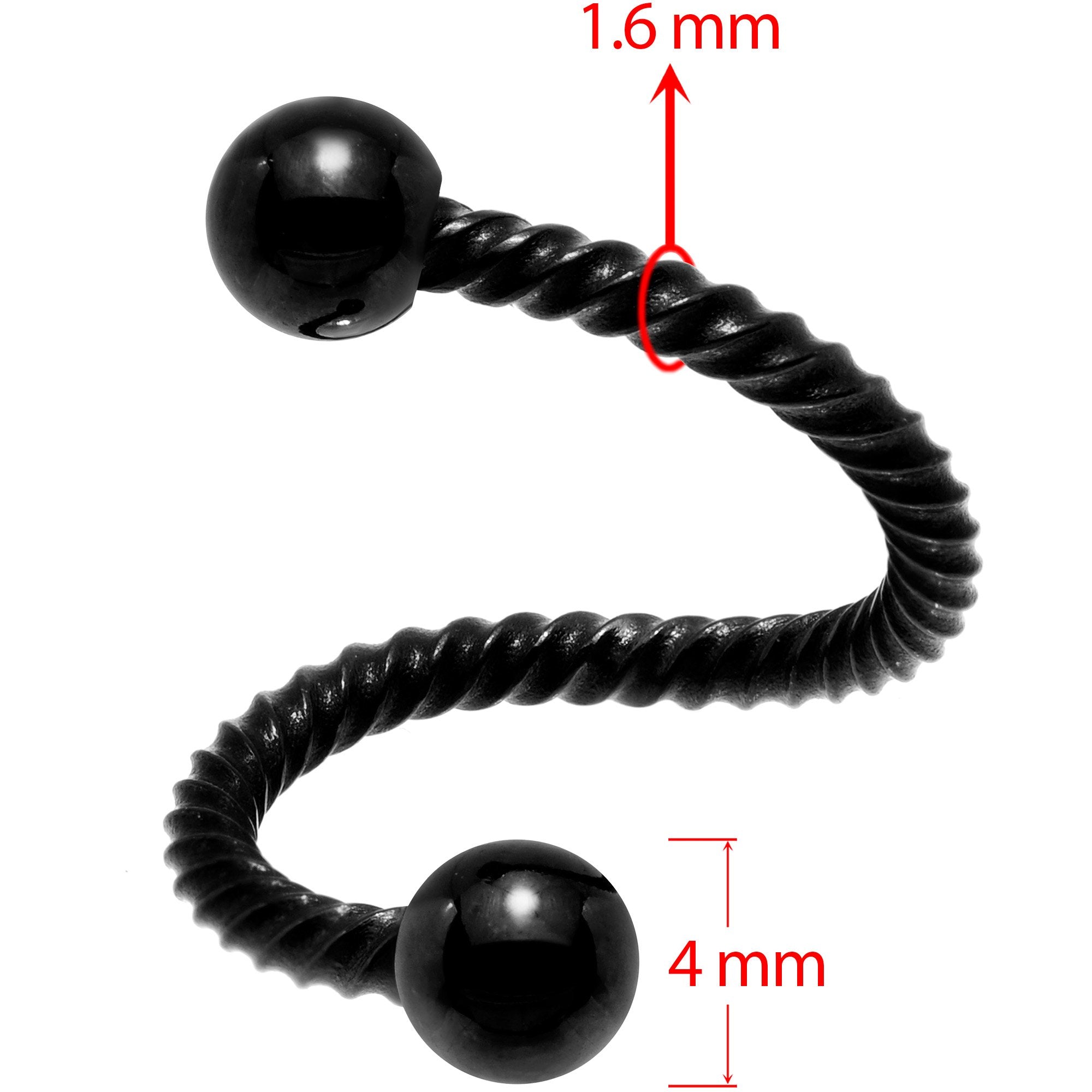14 Gauge 3/8 Black Twisted Spiral Twister Belly Ring