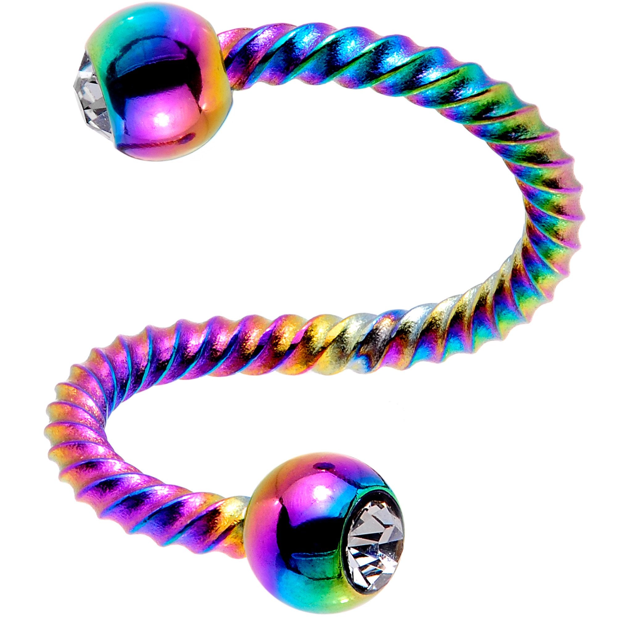 14 Gauge 3/8 Clear Gem Rainbow Twist Spiral Twister Belly Ring