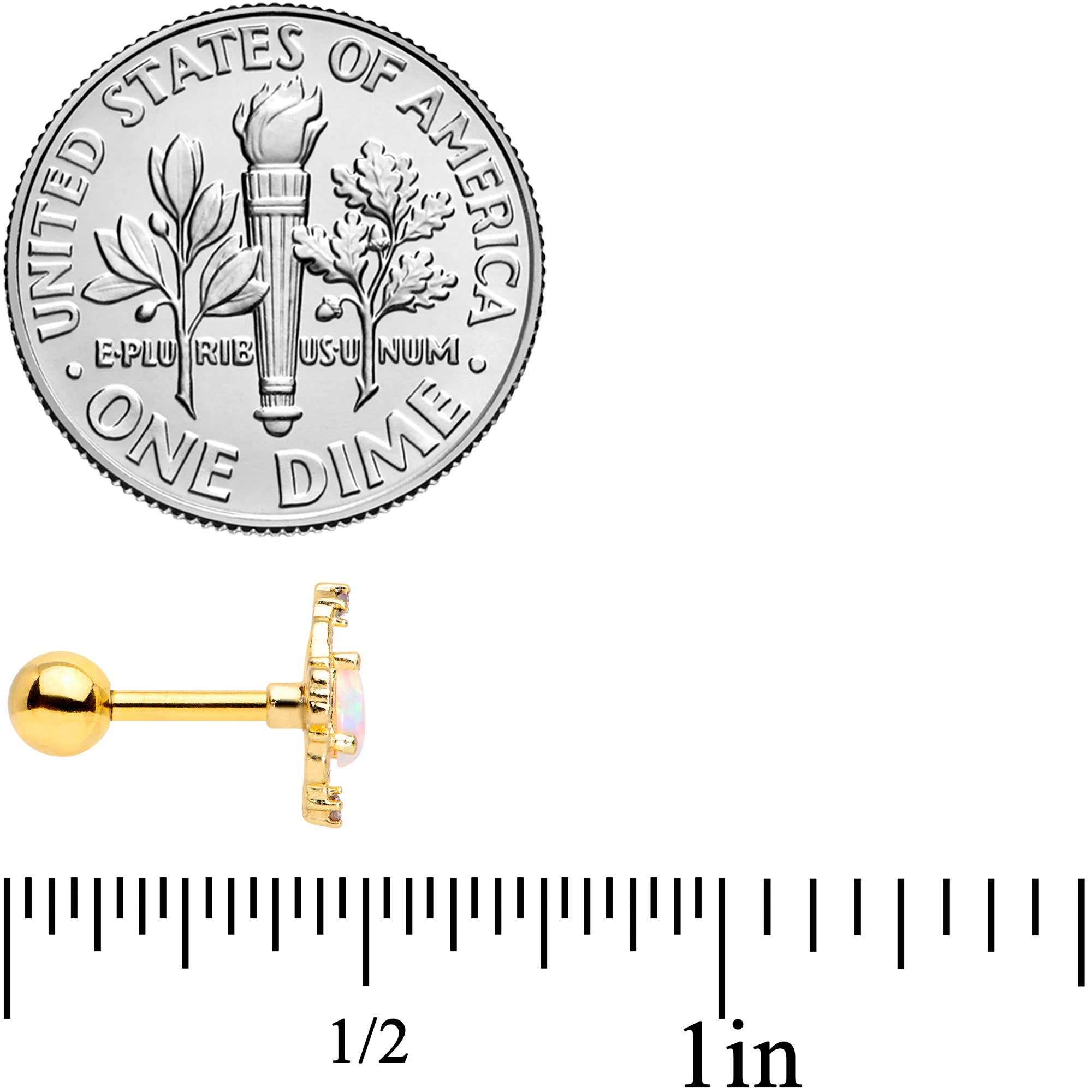 16G 1/4 White Synthetic Opal Gold Tone Oval Cartilage Tragus